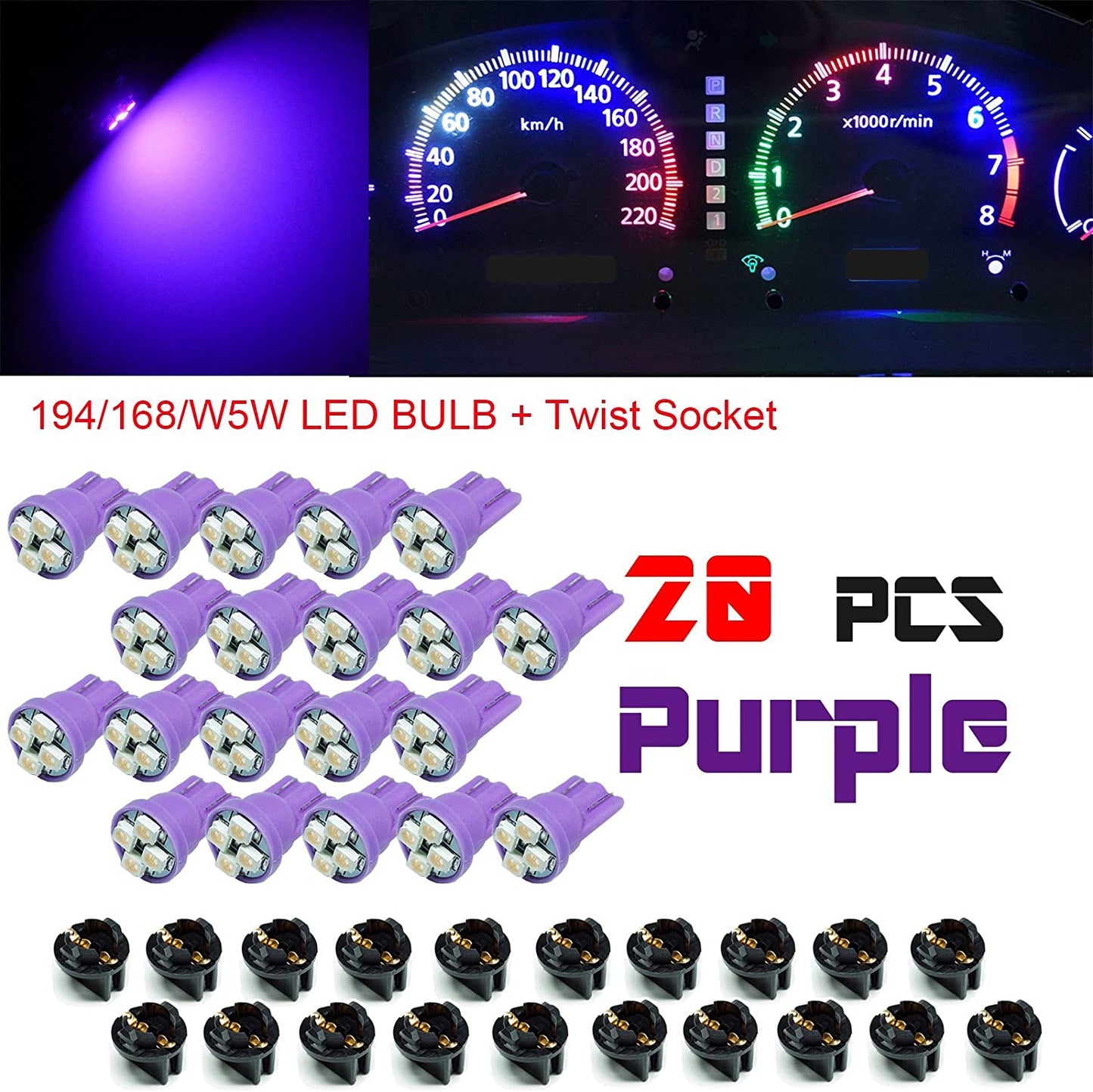T10 168 194 12V LED instrument Panel Dash Cluster Light Bulb with 1/2" Twist Lock Socket - PA LED BULB - HYUGA - Little Red General Store