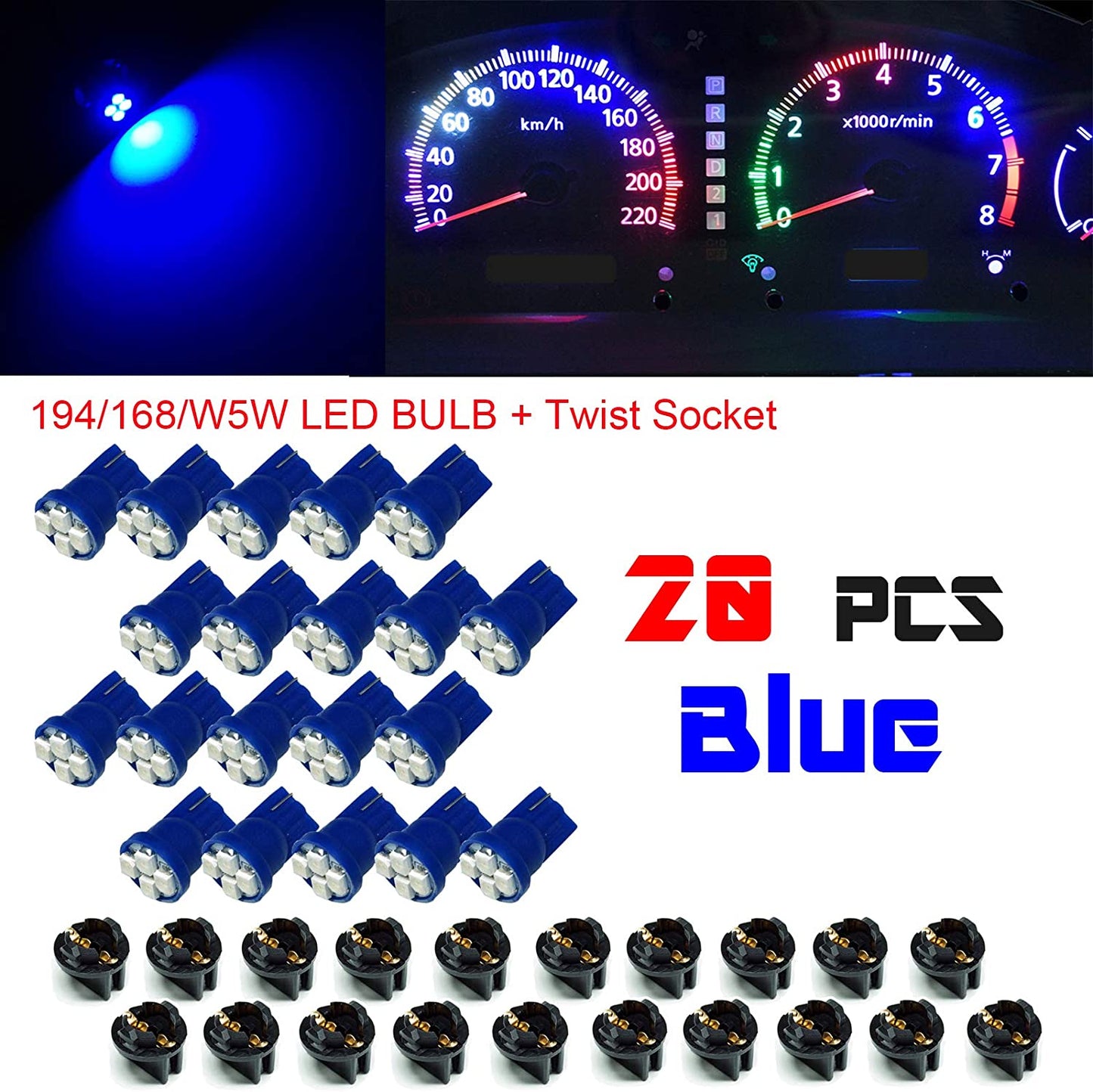 T10 168 194 12V LED instrument Panel Dash Cluster Light Bulb with 1/2" Twist Lock Socket - PA LED BULB - HYUGA - Little Red General Store