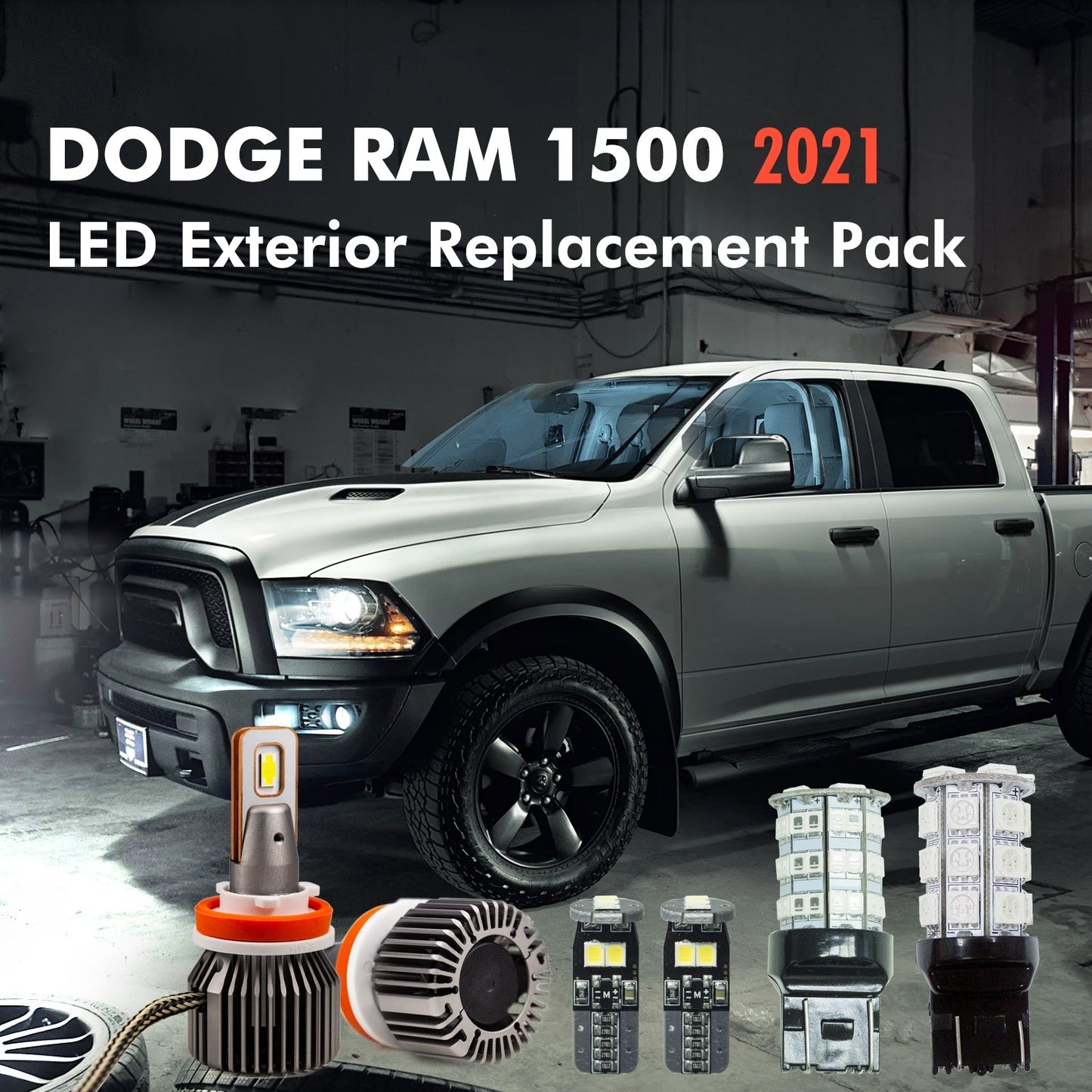 Kit for 2021 Dodge Ram 1500 LED Exterior Replacement Package (headlight, reverse light, brake light, side marker) - PA LED BULB - HYUGA - Little Red General Store