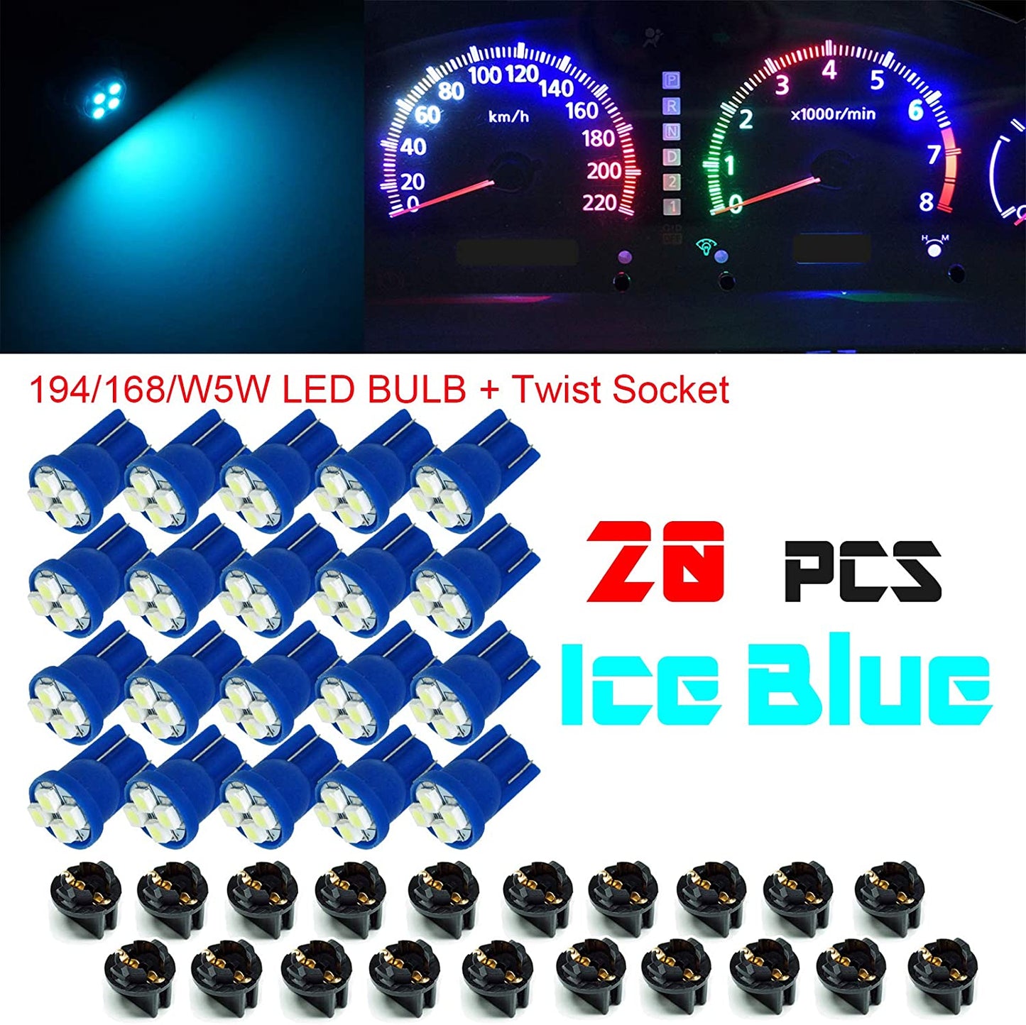 T10 168 194 12V LED instrument Panel Dash Cluster Light Bulb with 1/2" Twist Lock Socket - PA LED BULB - HYUGA - Little Red General Store