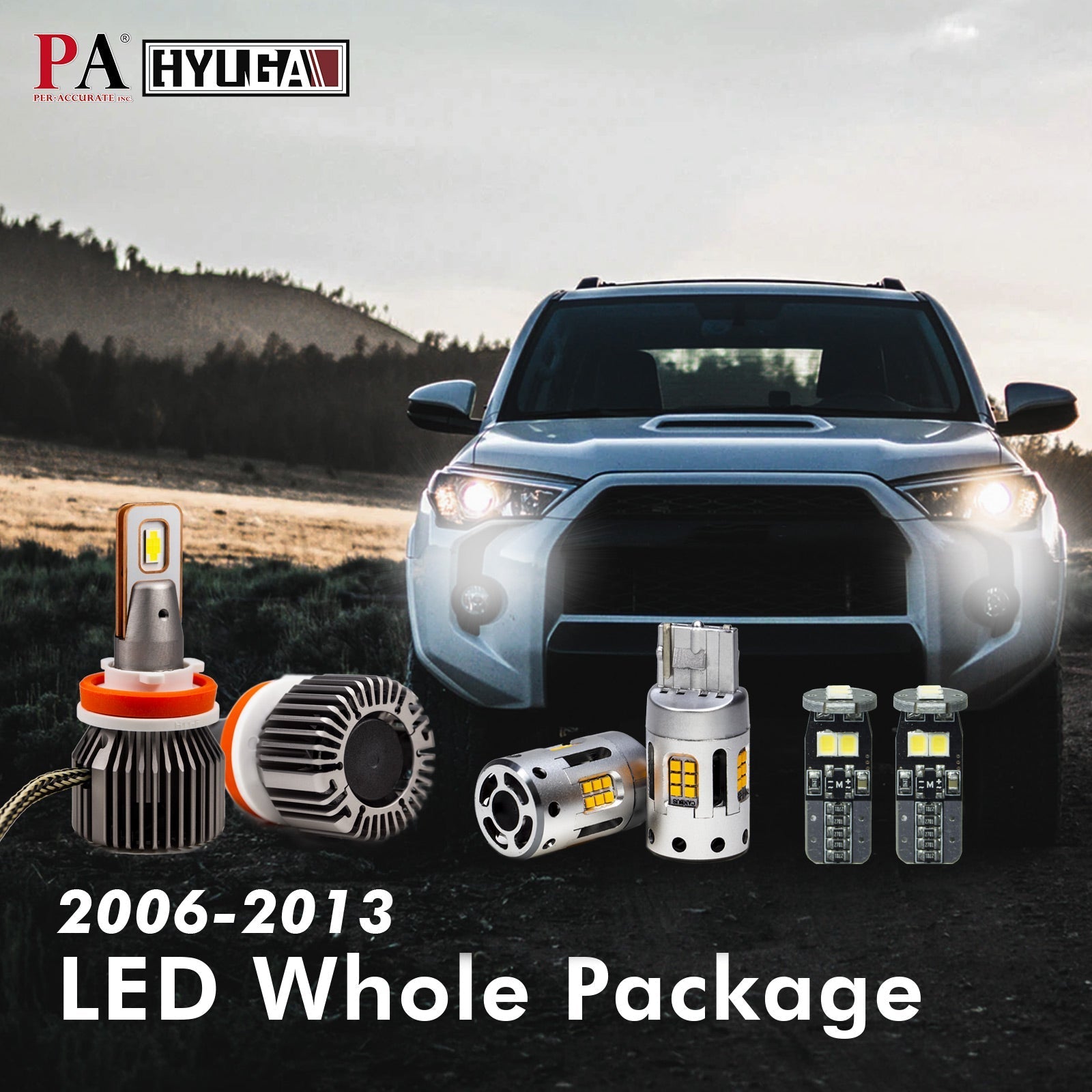 Compatible with 2006~2013 TOYOTA 4Runner Whole LED Replacement Package (low high beam headlight, fog light, turn signal, reverse light, interior light) - PA LED BULB - HYUGA - Little Red General Store