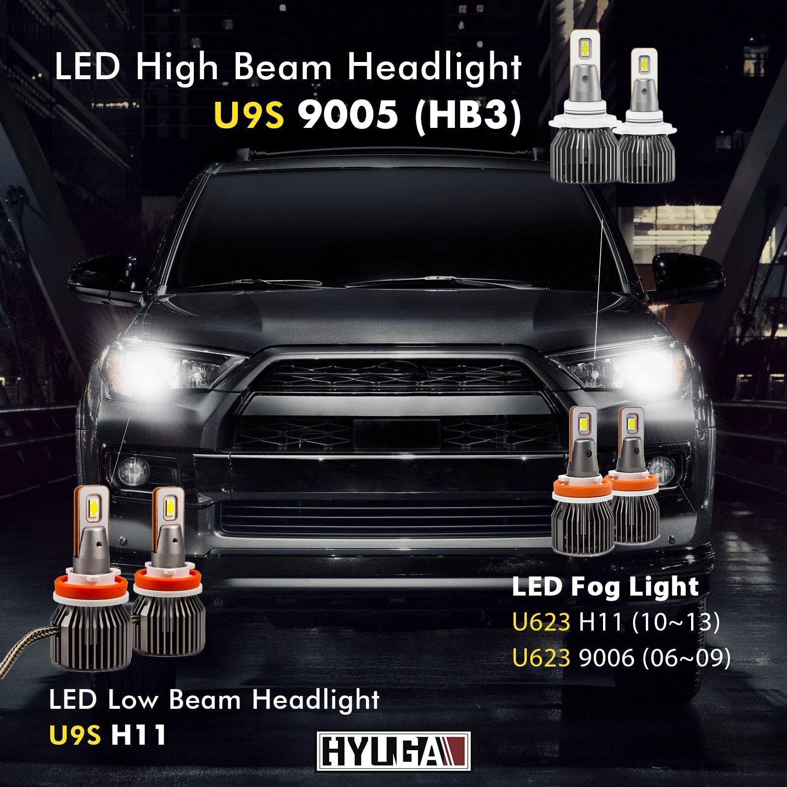 Compatible with 2006~2013 TOYOTA 4Runner Whole LED Replacement Package (low high beam headlight, fog light, turn signal, reverse light, interior light) - PA LED BULB - HYUGA - Little Red General Store