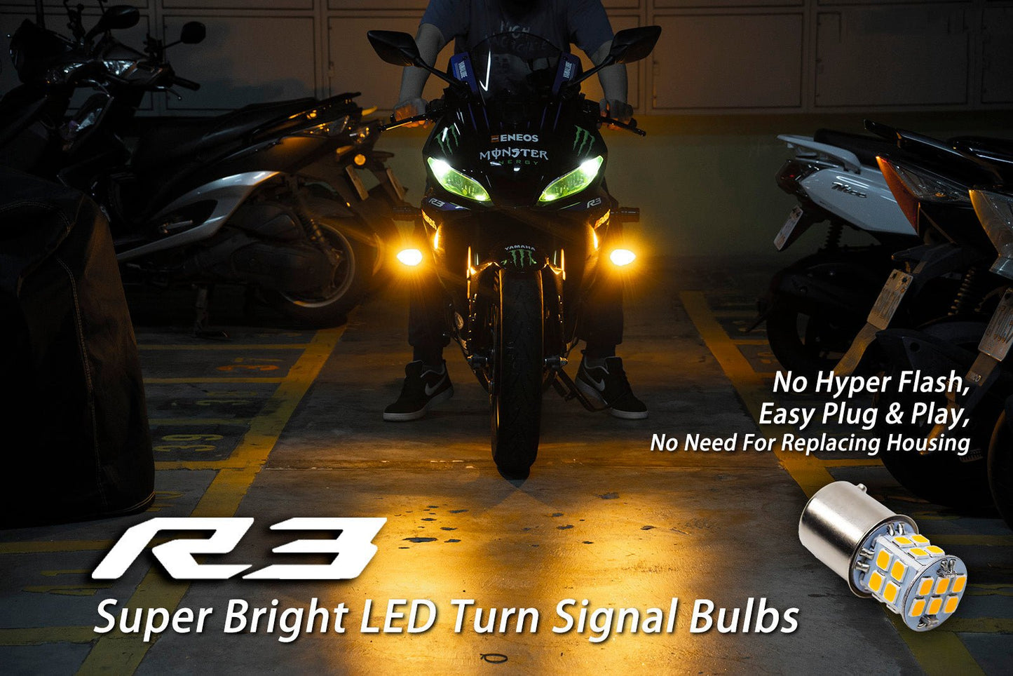 2022 Yamaha YZF R3 LED Super Bright Turn Signal Bulbs Front + Rear (fits 2019~2021) (4pcs) - PA LED BULB - HYUGA - Little Red General Store