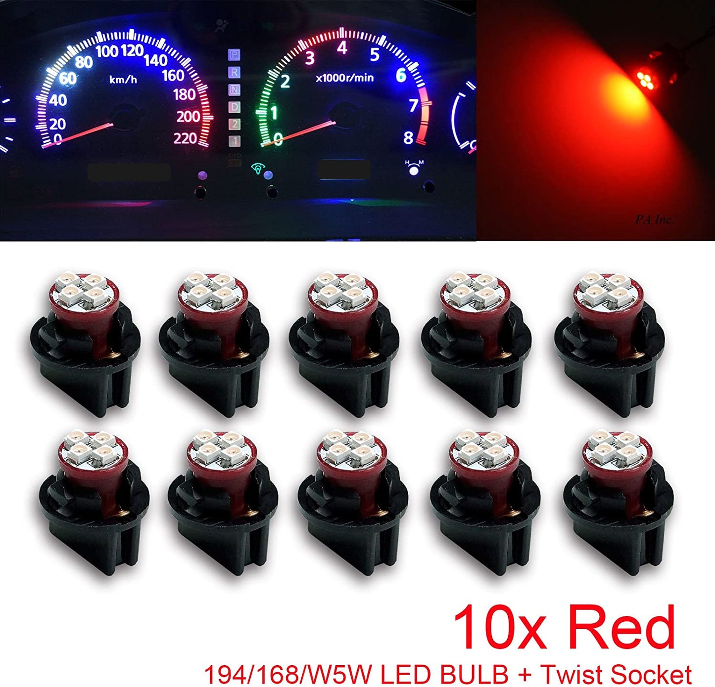 T10 168 194 12V LED instrument Panel Dash Cluster Light Bulb with 1/2" Twist Lock Socket - PA LED BULB - HYUGA - Little Red General Store