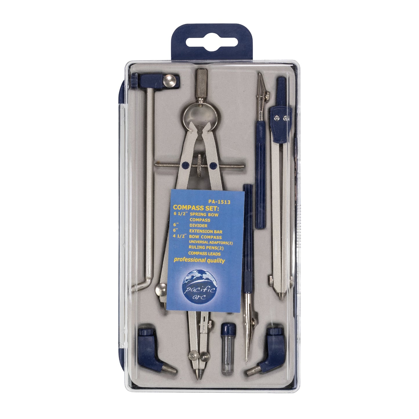 Pacific Arc, Spring Bow Compass with Extension bar, ruling Pen, 6 inch Divider, Universal Adaptor, 6 inch Break Leg, and Replacement Lead. - Pacific Arc - Little Red General Store