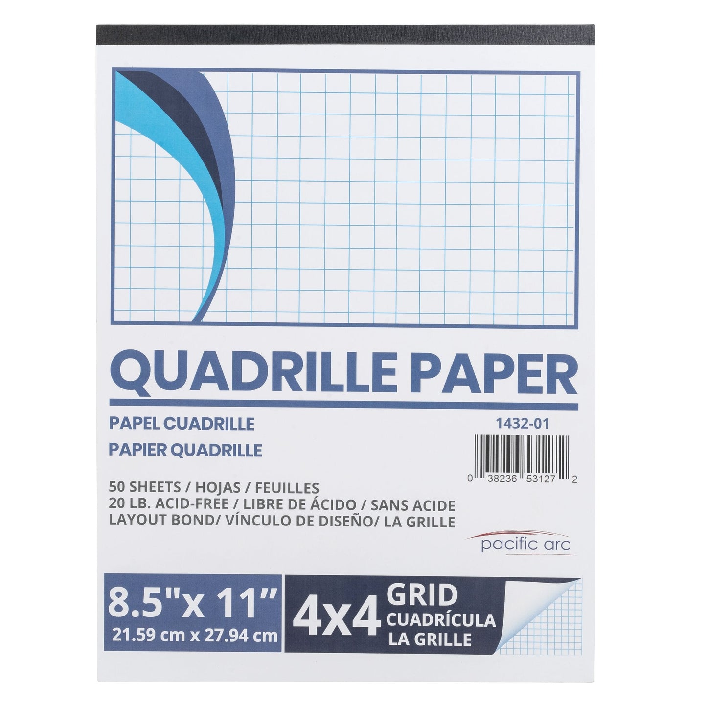 Pacific Arc, Quadrille Paper Pad, 50 Sheets 8.5 Inch x 11 Inch, 4 x 4 Grid - Pacific Arc - Little Red General Store