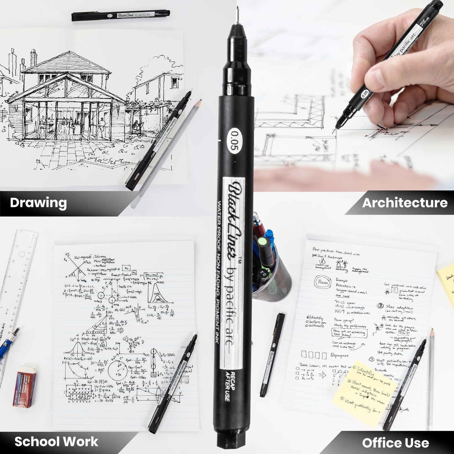 Pacific Arc | Blackliner Black Fineliner Pens | Differently Sized Fine Drawing Pens - Pacific Arc - Little Red General Store