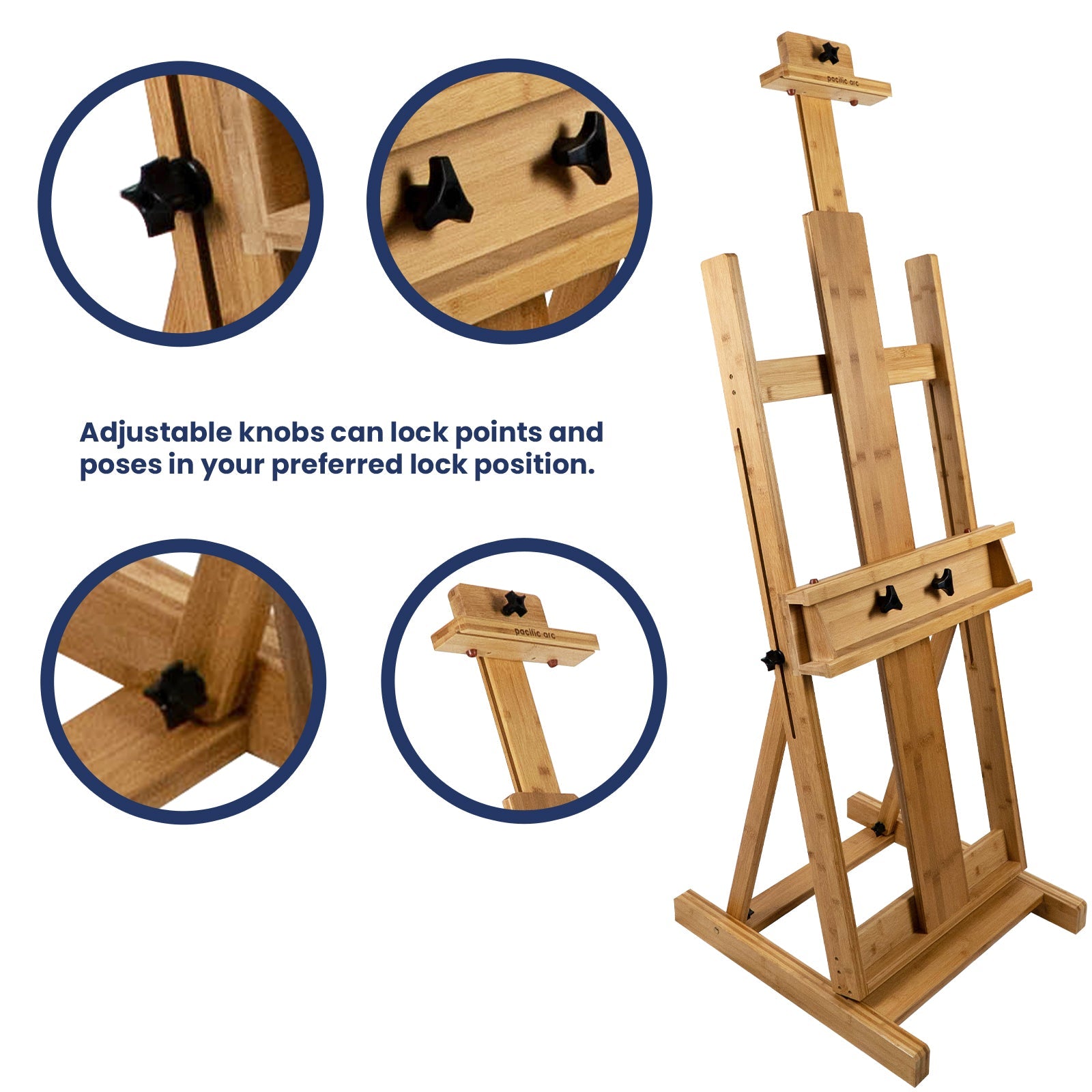 Pacific Arc Large Studio H - Frame Easel - Solid Bamboo Wood Artist Easel Adjustable Movable Tilting Easel, Floor Painting Easel Stand, Holds Canvas Art up to 81" - Pacific Arc - Little Red General Store