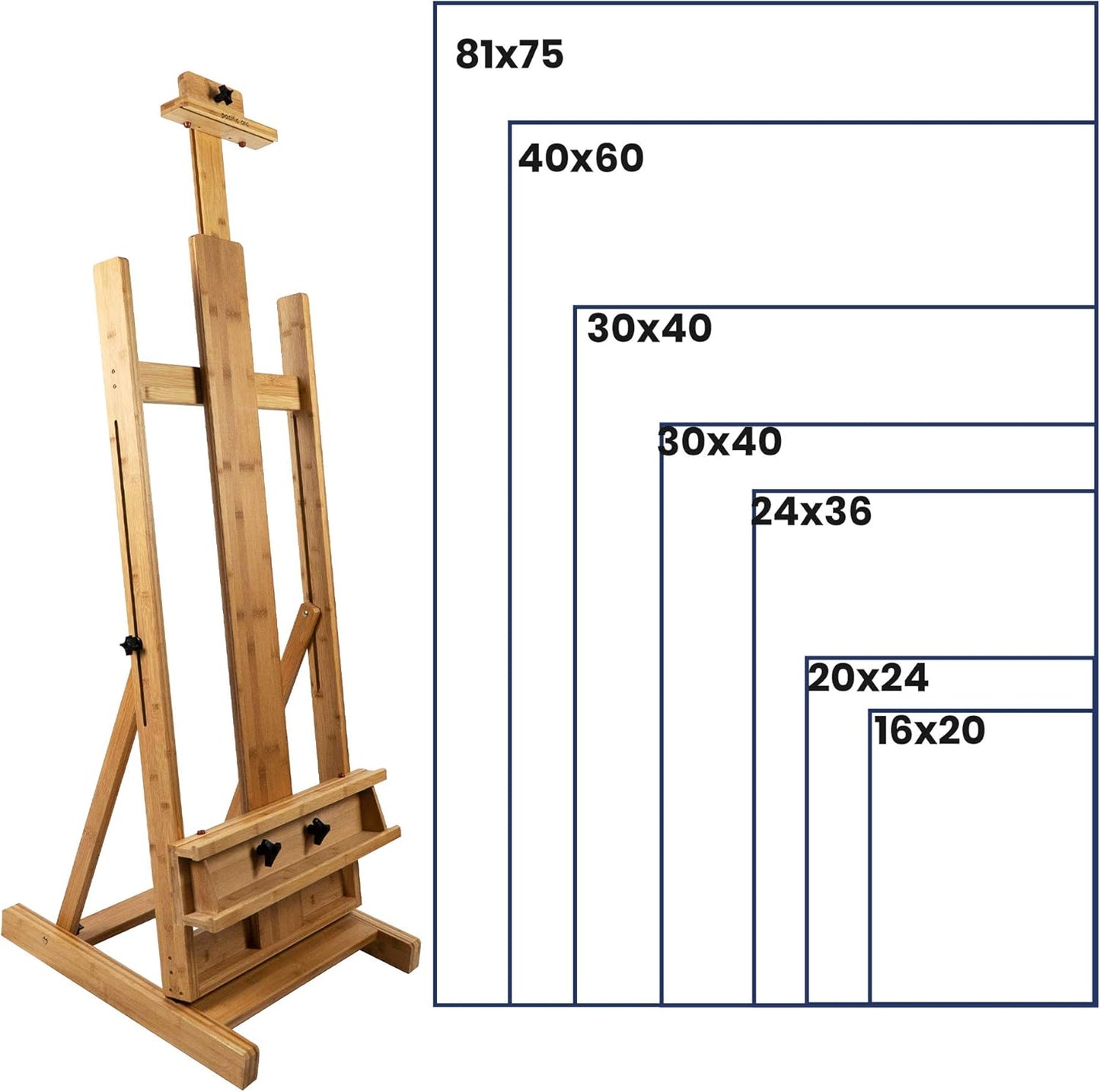 Pacific Arc Large Studio H - Frame Easel - Solid Bamboo Wood Artist Easel Adjustable Movable Tilting Easel, Floor Painting Easel Stand, Holds Canvas Art up to 81" - Pacific Arc - Little Red General Store