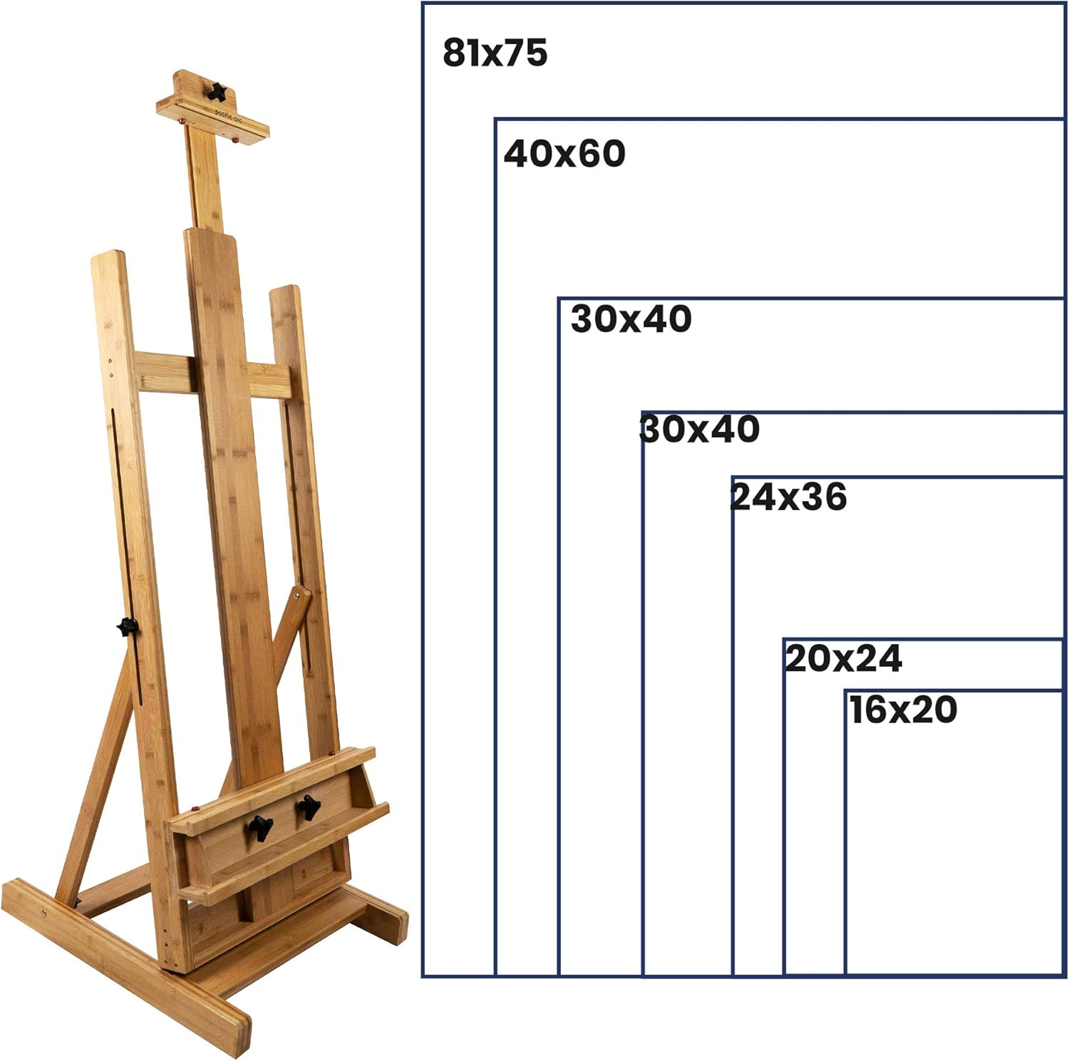 Pacific Arc Large Studio H - Frame Easel - Solid Bamboo Wood Artist Easel Adjustable Movable Tilting Easel, Floor Painting Easel Stand, Holds Canvas Art up to 81" - Pacific Arc - Little Red General Store