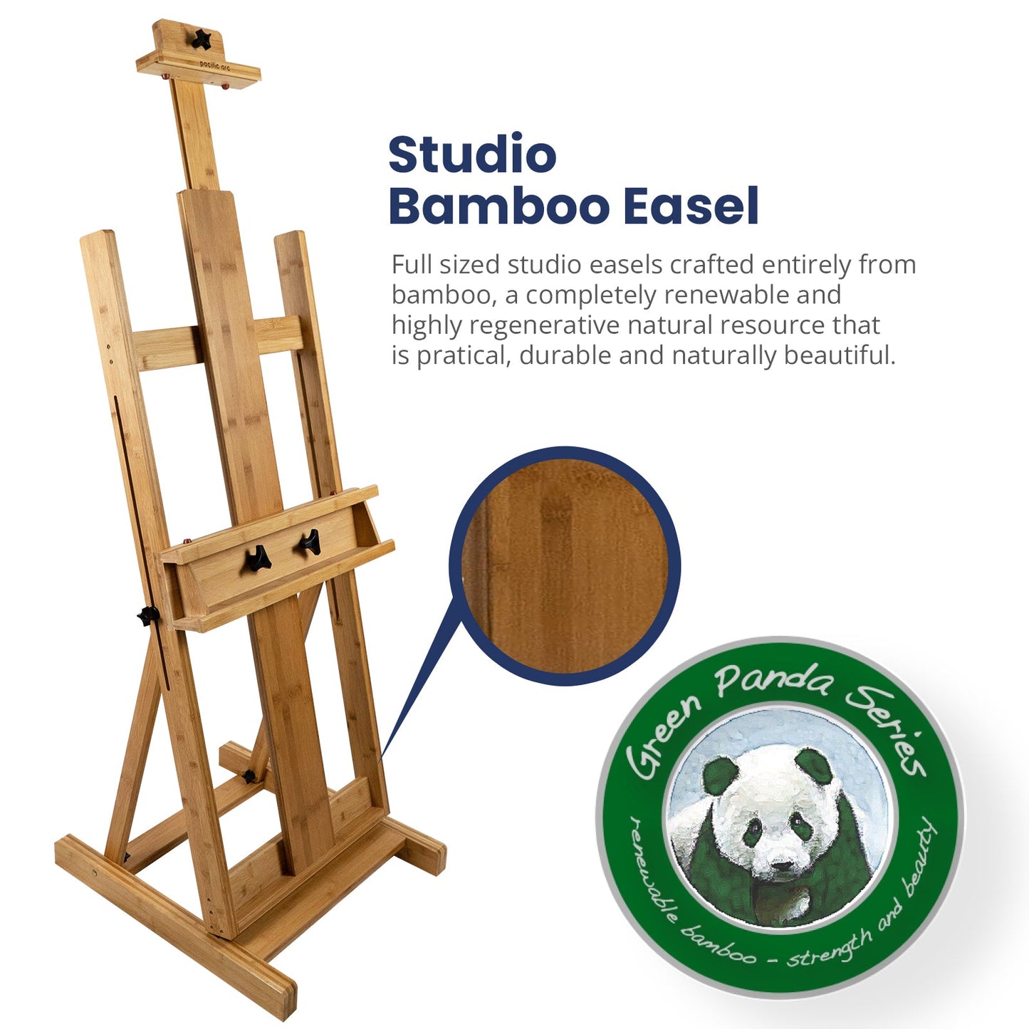 Pacific Arc Large Studio H - Frame Easel - Solid Bamboo Wood Artist Easel Adjustable Movable Tilting Easel, Floor Painting Easel Stand, Holds Canvas Art up to 81" - Pacific Arc - Little Red General Store