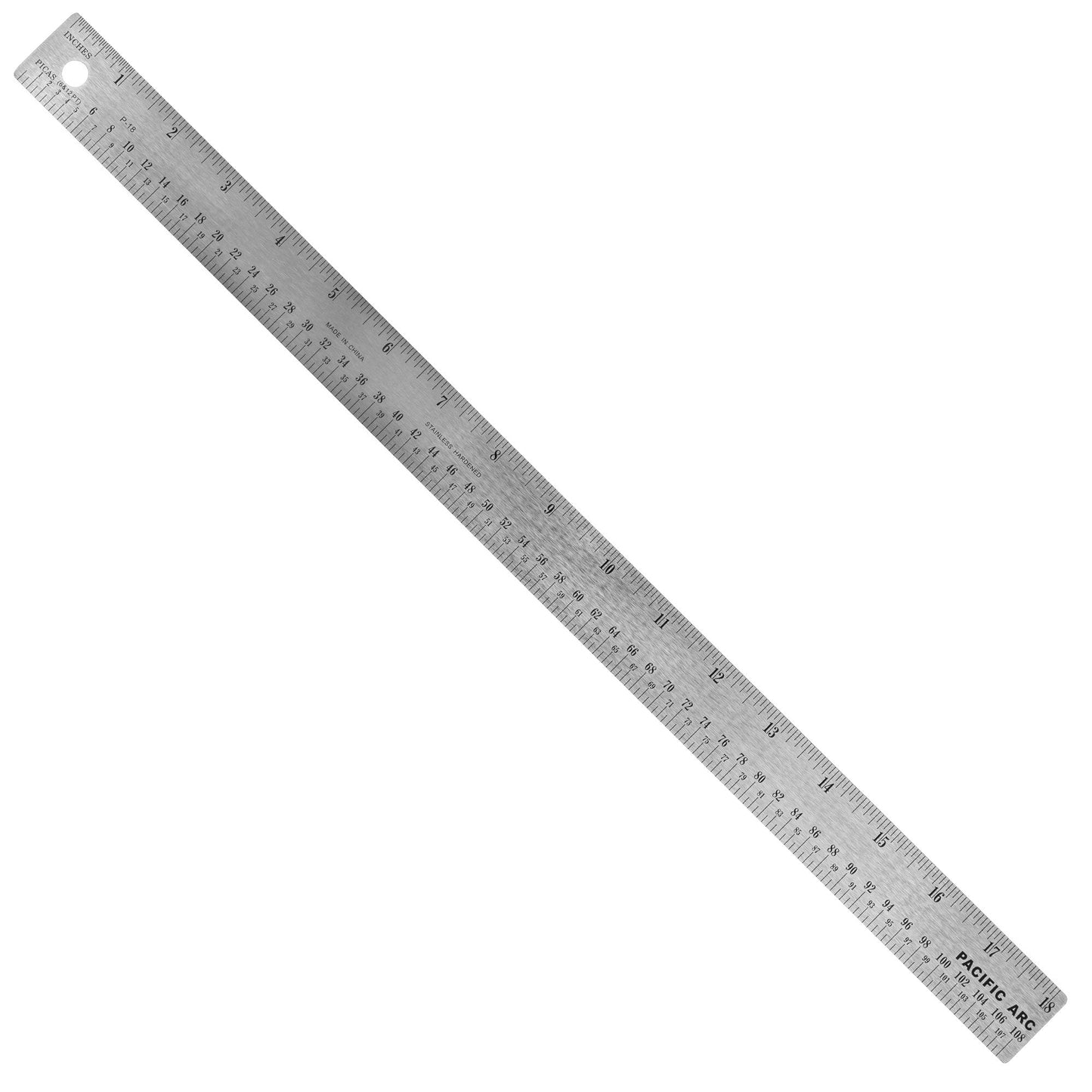 Pacific Arc, Stainless Steel Ruler with Inch (32nd & 64th) and Pica, Non Skid Cork or Rubber Back - Pacific Arc - Little Red General Store