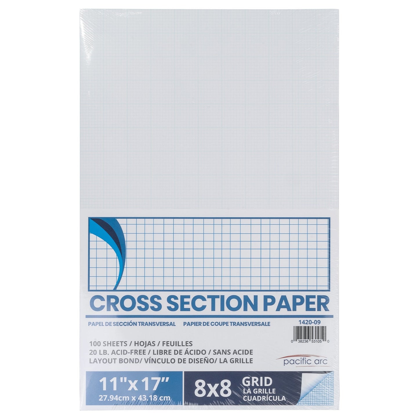 Pacific Arc - Cross Section Paper Pack, 500 Sheets, 8.5 Inch x 11 Inch, 4 x 4 Grid - Pacific Arc - Little Red General Store