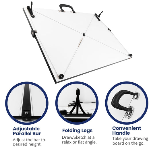Pacific Arc Drafting Board, Portable Drafting Table with Parallel Bar, 16 to 31 inch size options, 16 x21, 18" x 24", 20" x 26", 23" x 31", 24" x 36", 31" x 42" - Pacific Arc - Little Red General Store