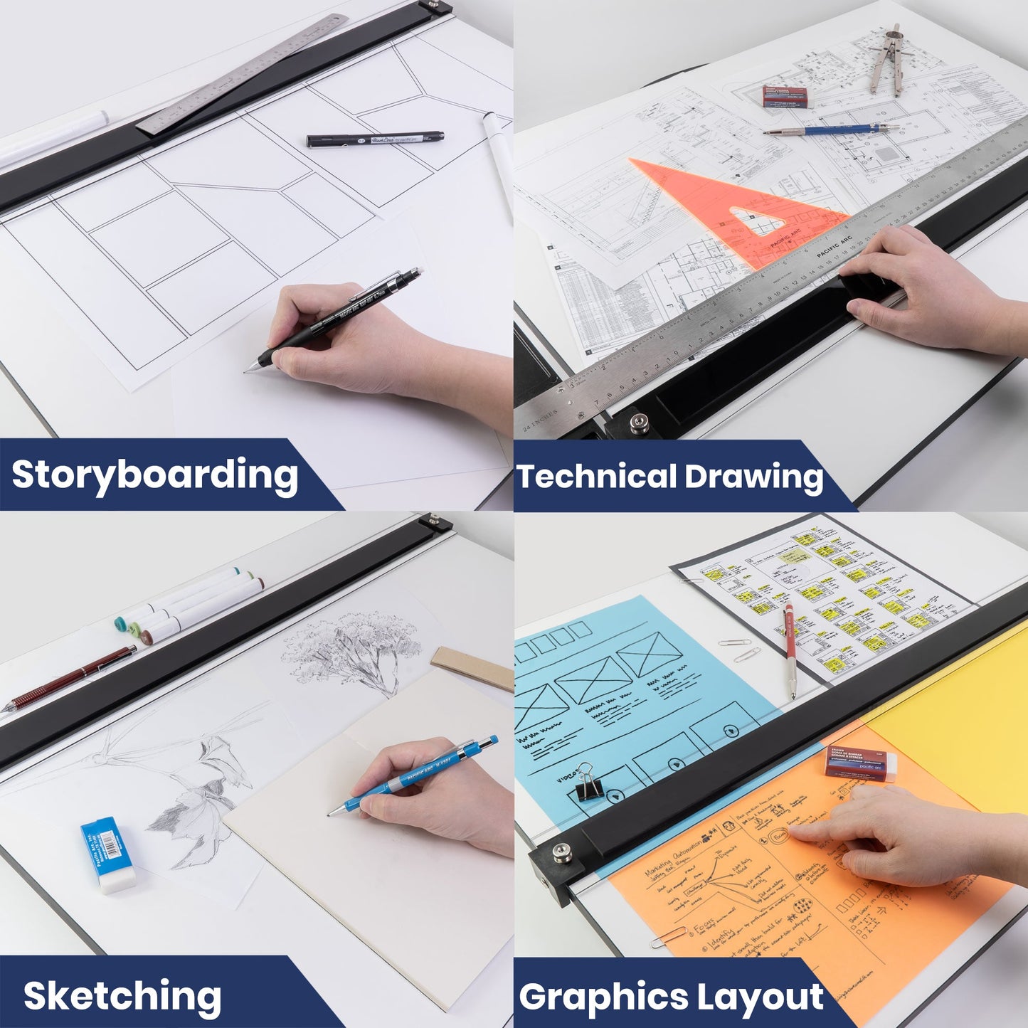 Pacific Arc Drafting Board, Portable Drafting Table with Parallel Bar, 16 to 31 inch size options, 16 x21, 18" x 24", 20" x 26", 23" x 31", 24" x 36", 31" x 42" - Pacific Arc - Little Red General Store
