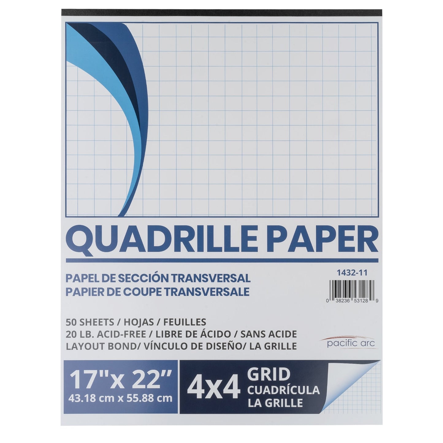 Pacific Arc, Quadrille Paper Pad, 50 Sheets 8.5 Inch x 11 Inch, 4 x 4 Grid - Pacific Arc - Little Red General Store