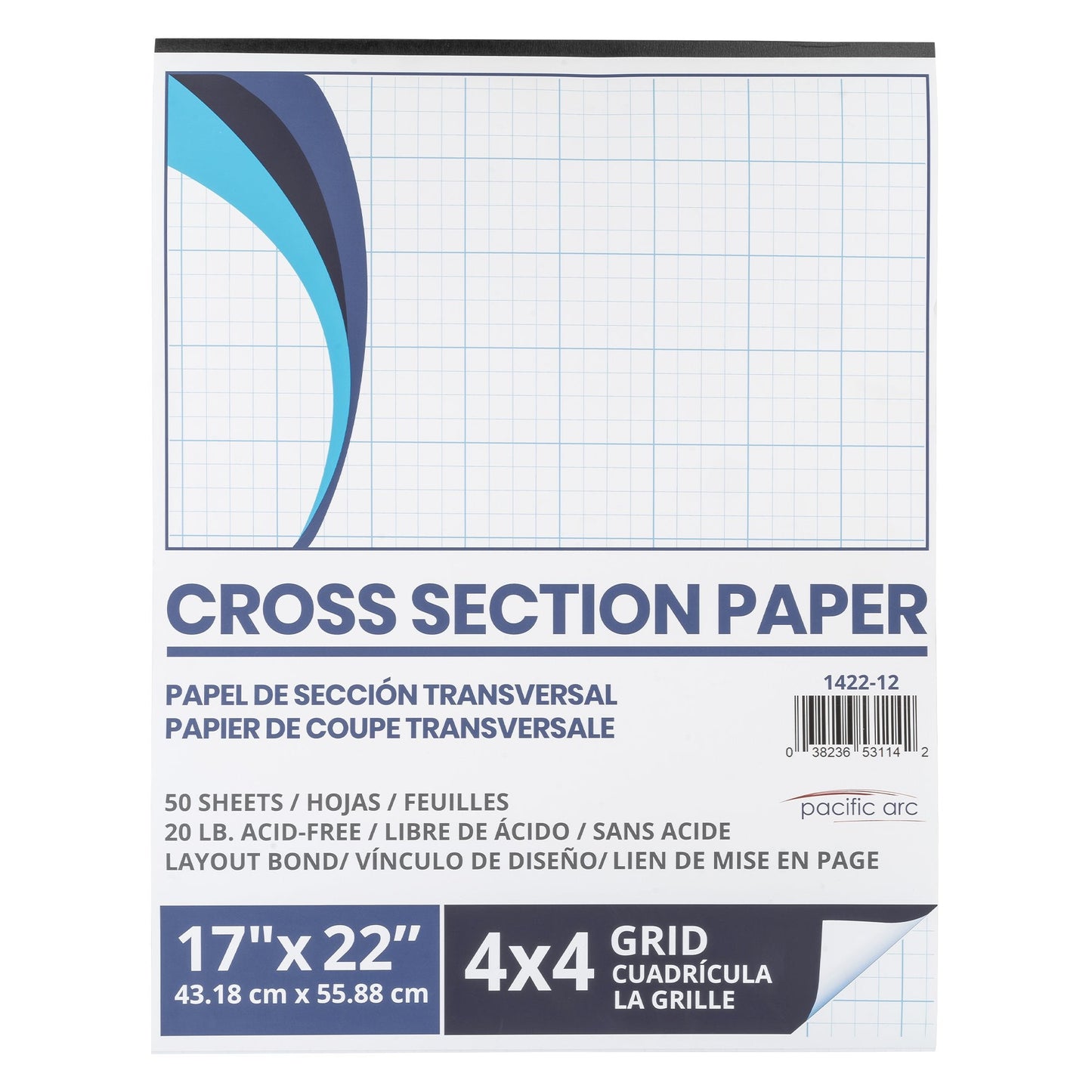 Pacific Arc - Cross Section Paper Pack, 500 Sheets, 8.5 Inch x 11 Inch, 4 x 4 Grid - Pacific Arc - Little Red General Store