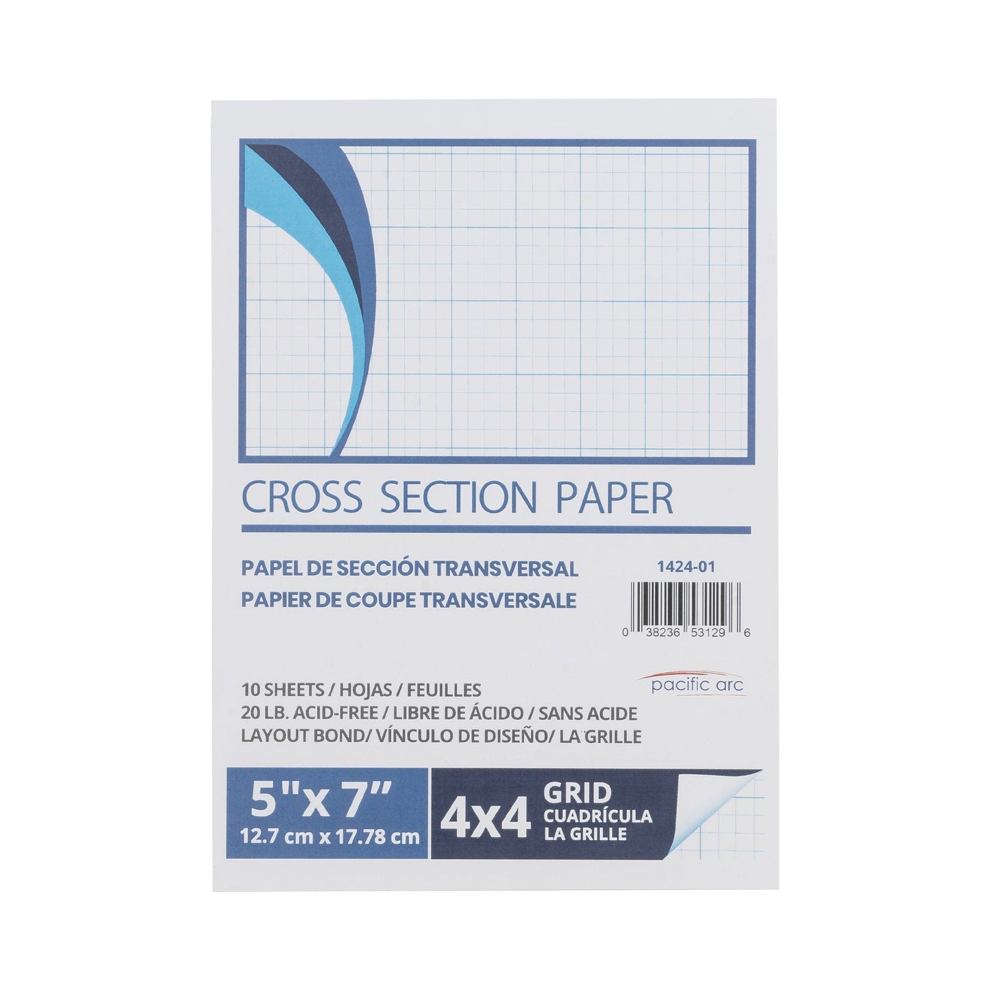 Pacific Arc - Cross Section Paper Pack, 500 Sheets, 8.5 Inch x 11 Inch, 4 x 4 Grid - Pacific Arc - Little Red General Store