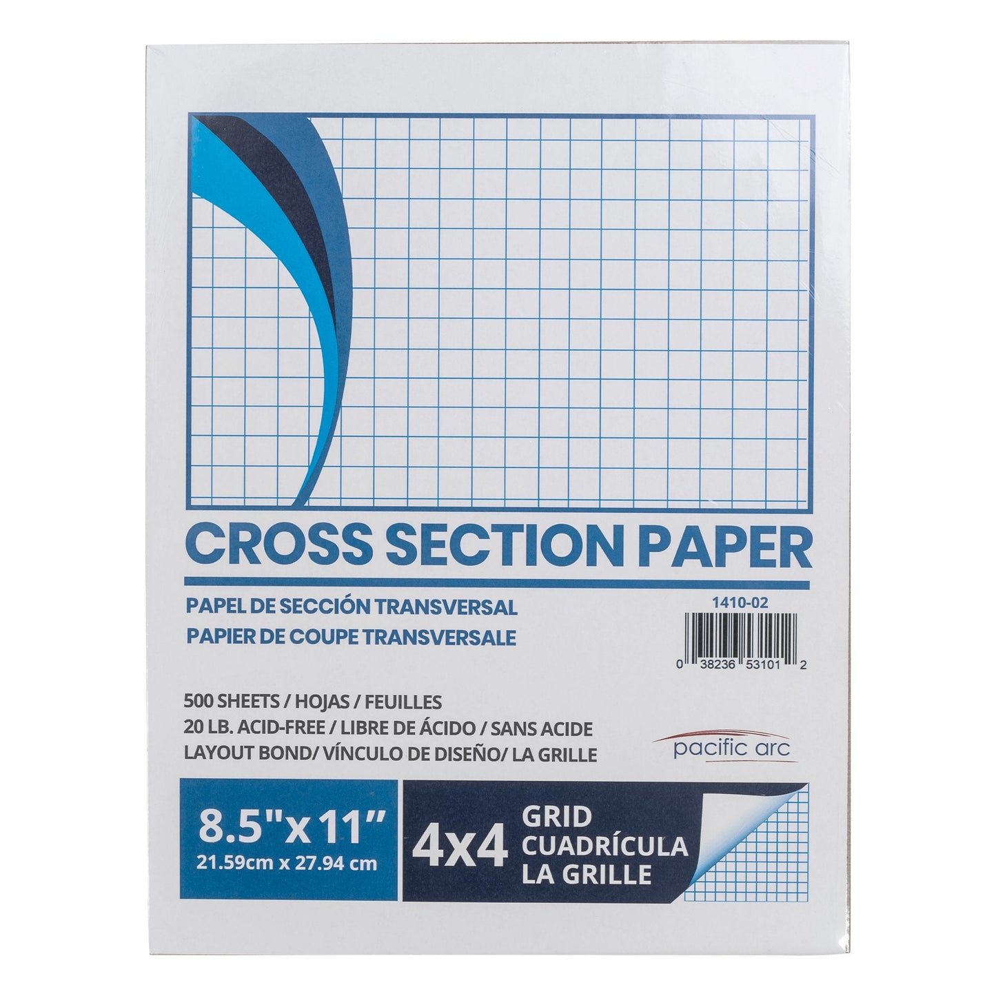 Pacific Arc - Cross Section Paper Pack, 500 Sheets, 8.5 Inch x 11 Inch, 4 x 4 Grid - Pacific Arc - Little Red General Store