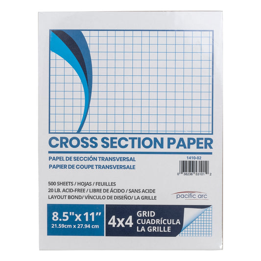 Pacific Arc - Cross Section Paper Pack, 500 Sheets, 8.5 Inch x 11 Inch, 4 x 4 Grid - Pacific Arc - Little Red General Store