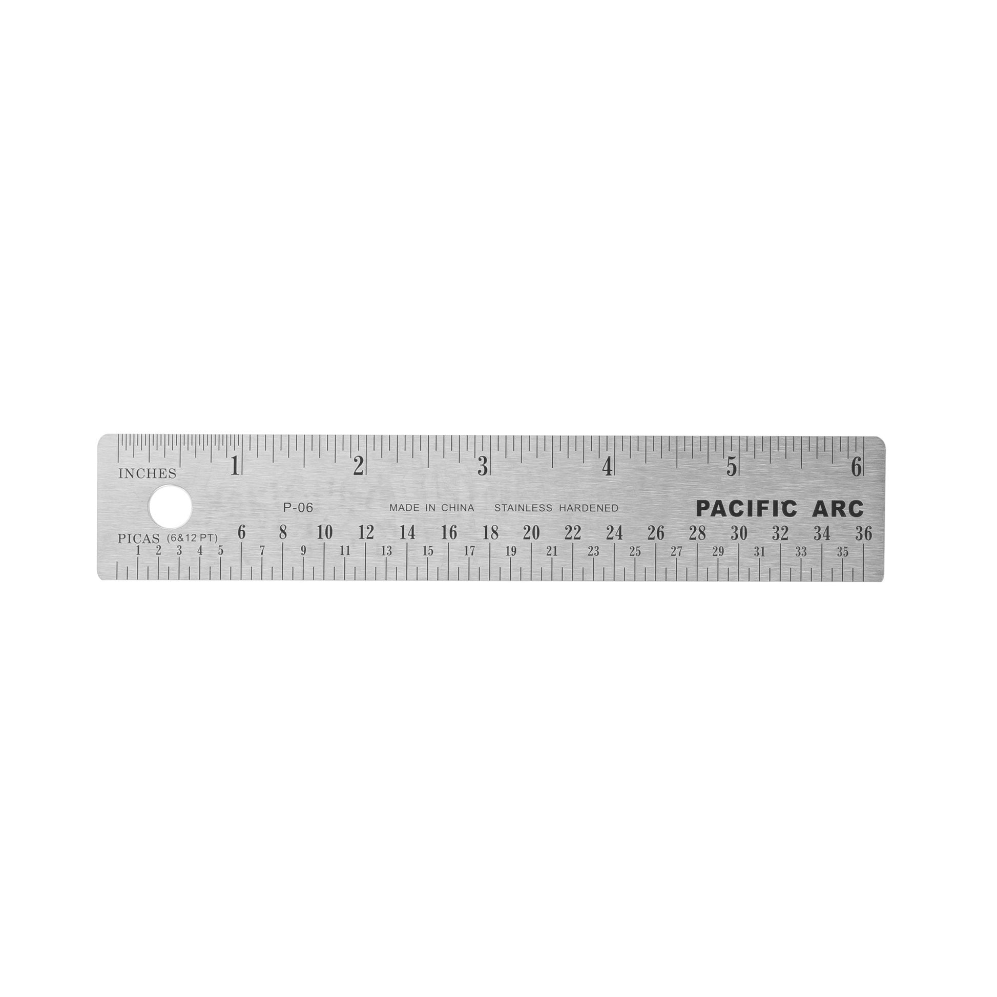 Pacific Arc, Stainless Steel Ruler with Inch (32nd & 64th) and Pica, Non Skid Cork or Rubber Back - Pacific Arc - Little Red General Store