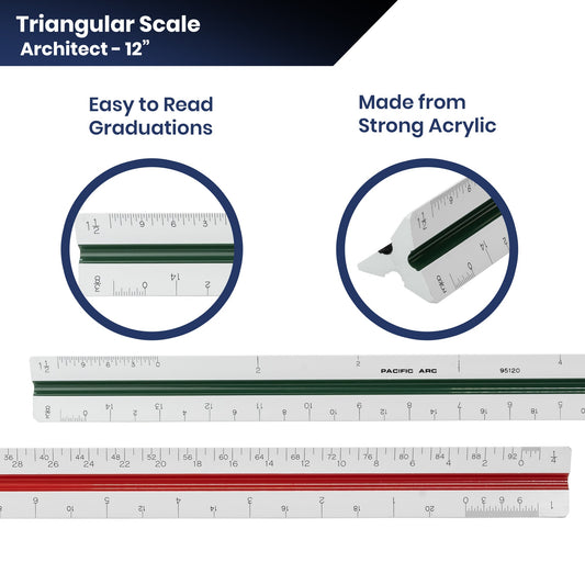 Pacific Arc Professional Architecture, Engineer, and Metric Triangular Scale, for professionals and students, premium quality triangular scale with multiple graduations - Pacific Arc - Little Red General Store
