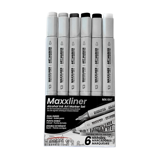 Pacific Arc - Maxxliner - Alcohol Based - Dual Tip Markers Set - For Artist, Professional or School Work - 6 colored markers set - Pacific Arc - Little Red General Store