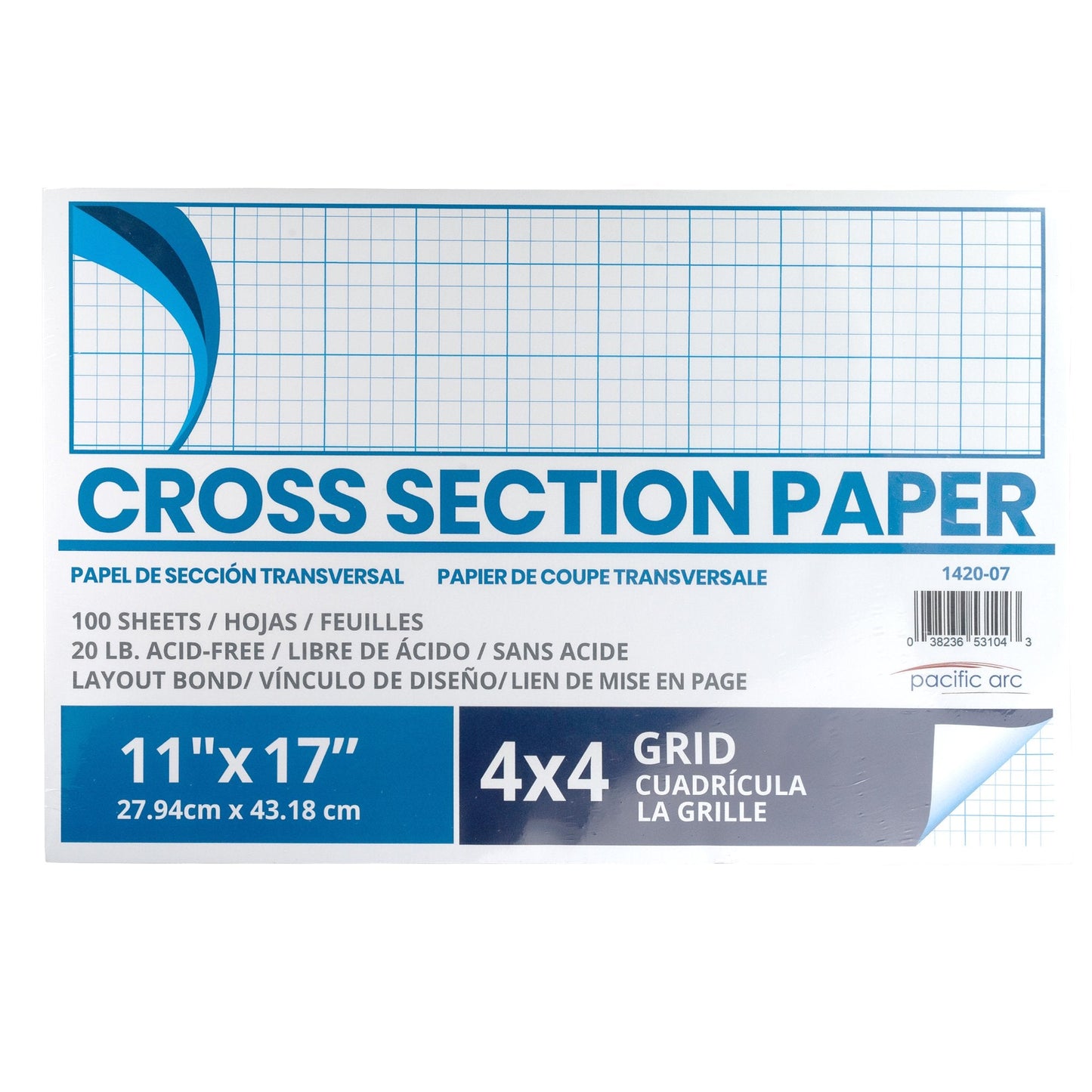 Pacific Arc - Cross Section Paper Pack, 500 Sheets, 8.5 Inch x 11 Inch, 4 x 4 Grid - Pacific Arc - Little Red General Store