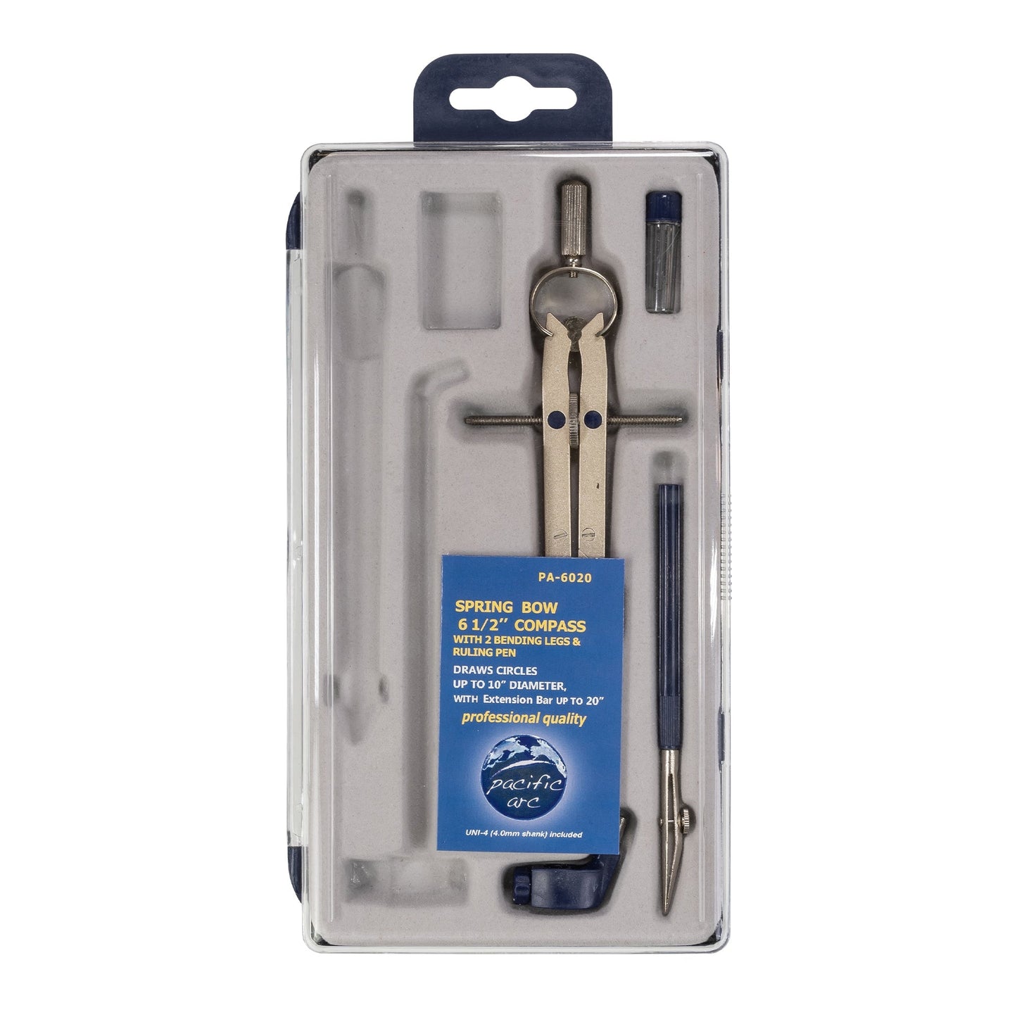 Pacific Arc, Spring Bow Compass with Extension bar, ruling Pen, 6 inch Divider, Universal Adaptor, 6 inch Break Leg, and Replacement Lead. - Pacific Arc - Little Red General Store
