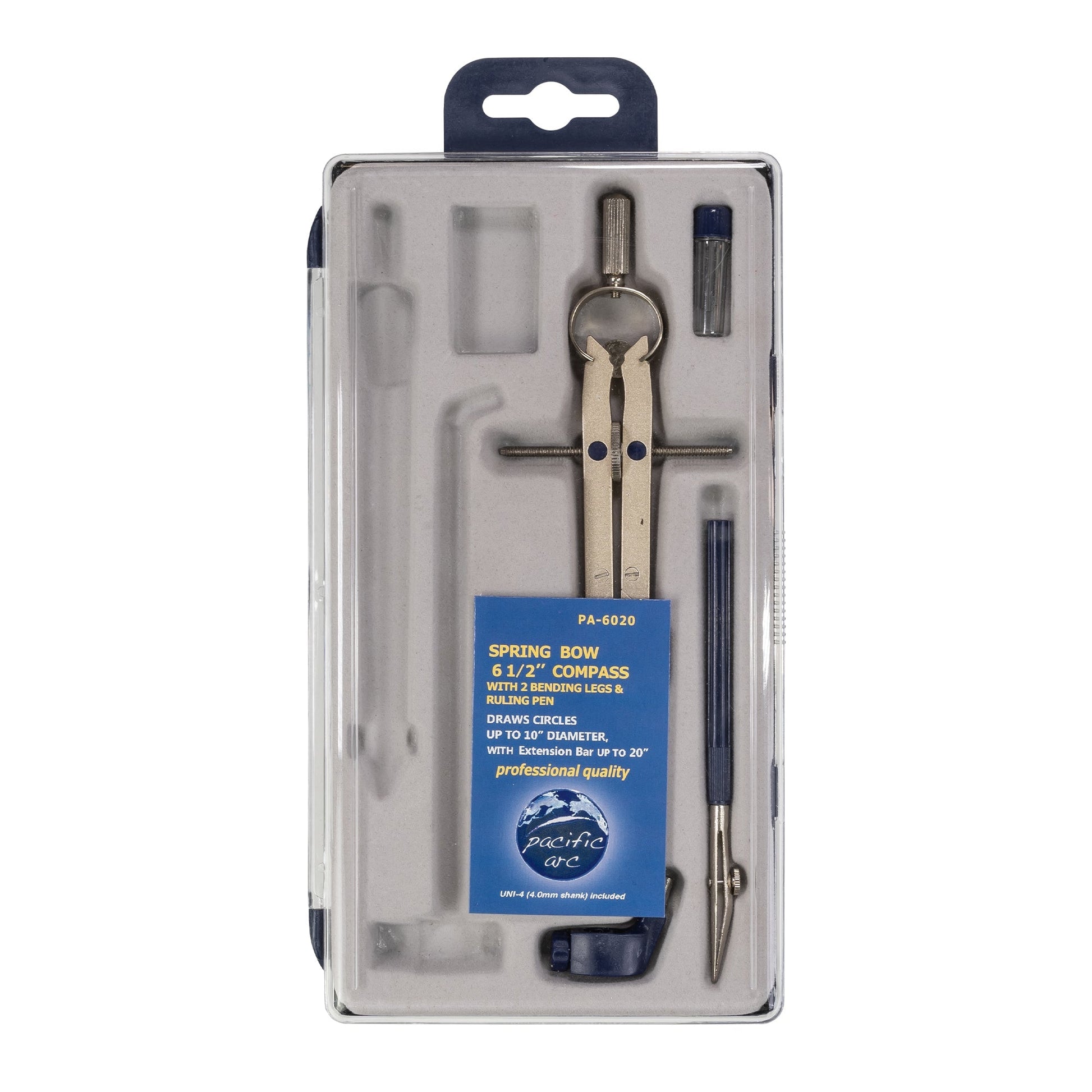 Pacific Arc, Spring Bow Compass with Extension bar, ruling Pen, 6 inch Divider, Universal Adaptor, 6 inch Break Leg, and Replacement Lead. - Pacific Arc - Little Red General Store