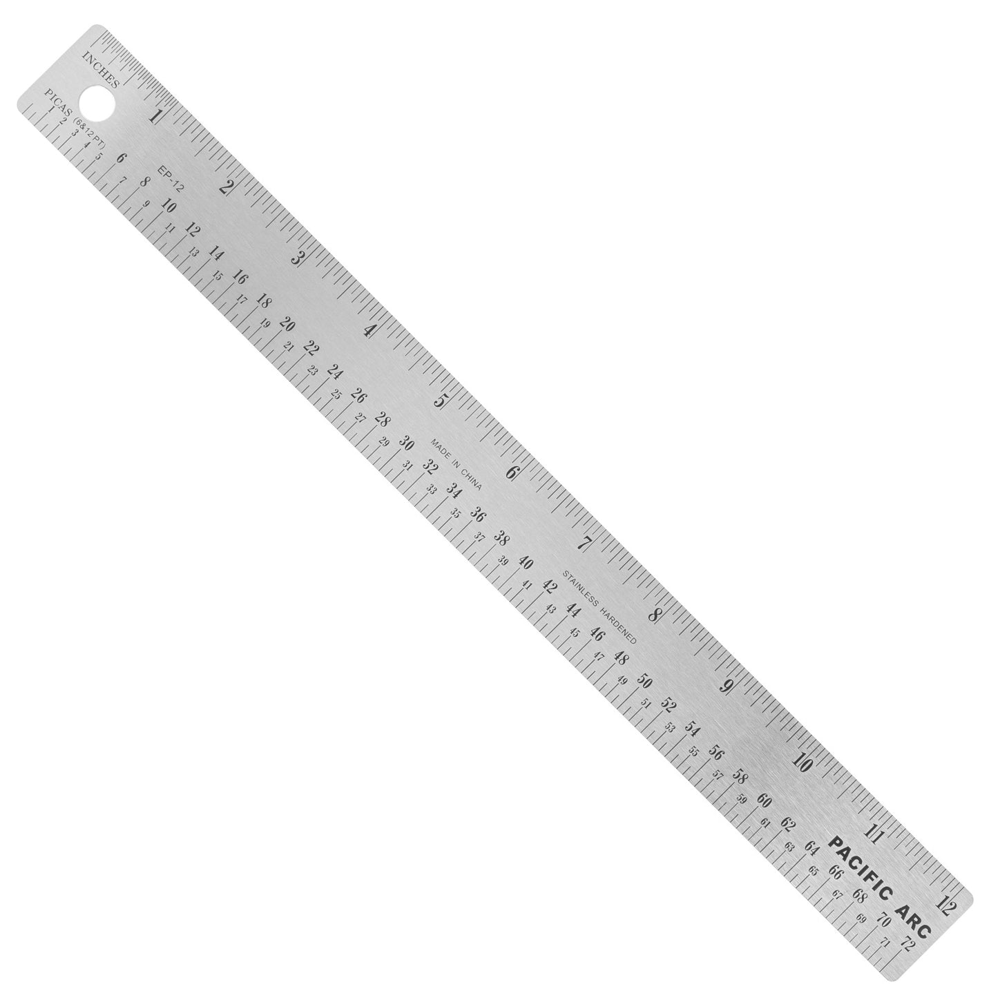 Pacific Arc, Stainless Steel Ruler with Inch (32nd & 64th) and Pica, Non Skid Cork or Rubber Back - Pacific Arc - Little Red General Store