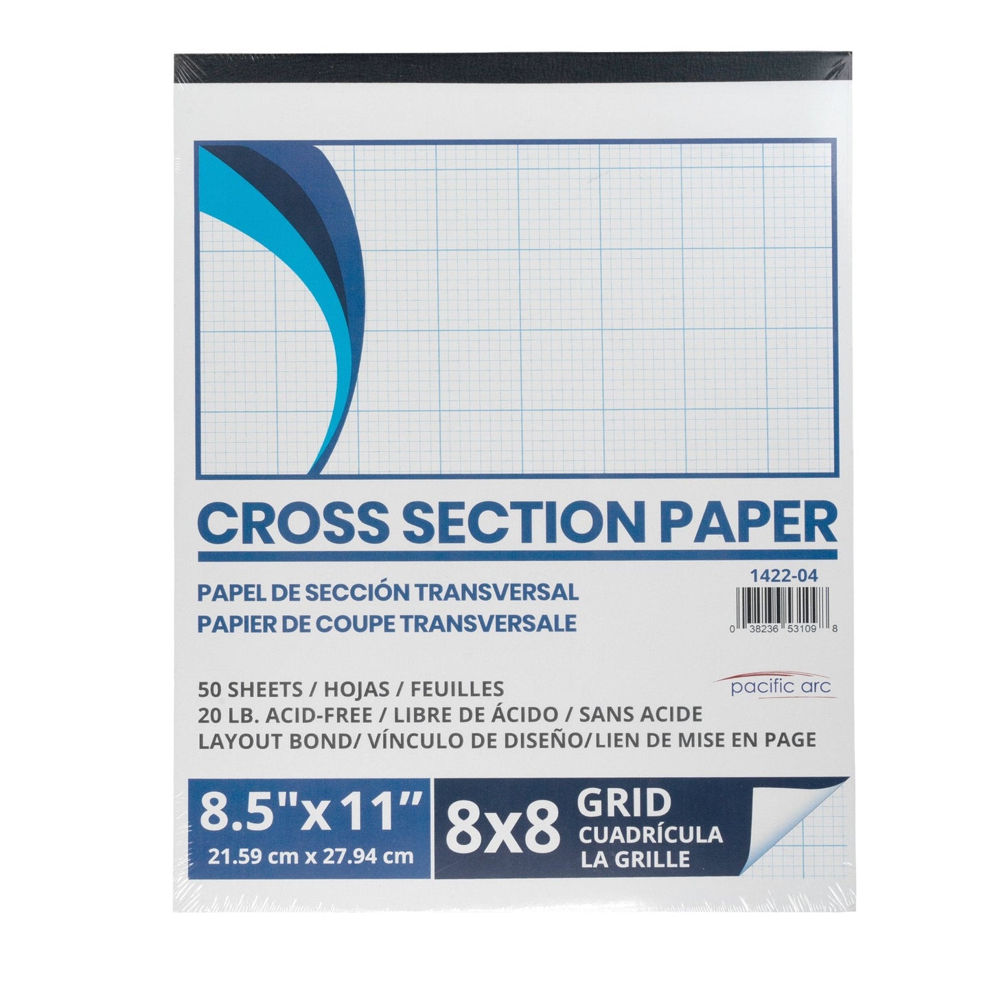Pacific Arc - Cross Section Paper Pack, 500 Sheets, 8.5 Inch x 11 Inch, 4 x 4 Grid - Pacific Arc - Little Red General Store