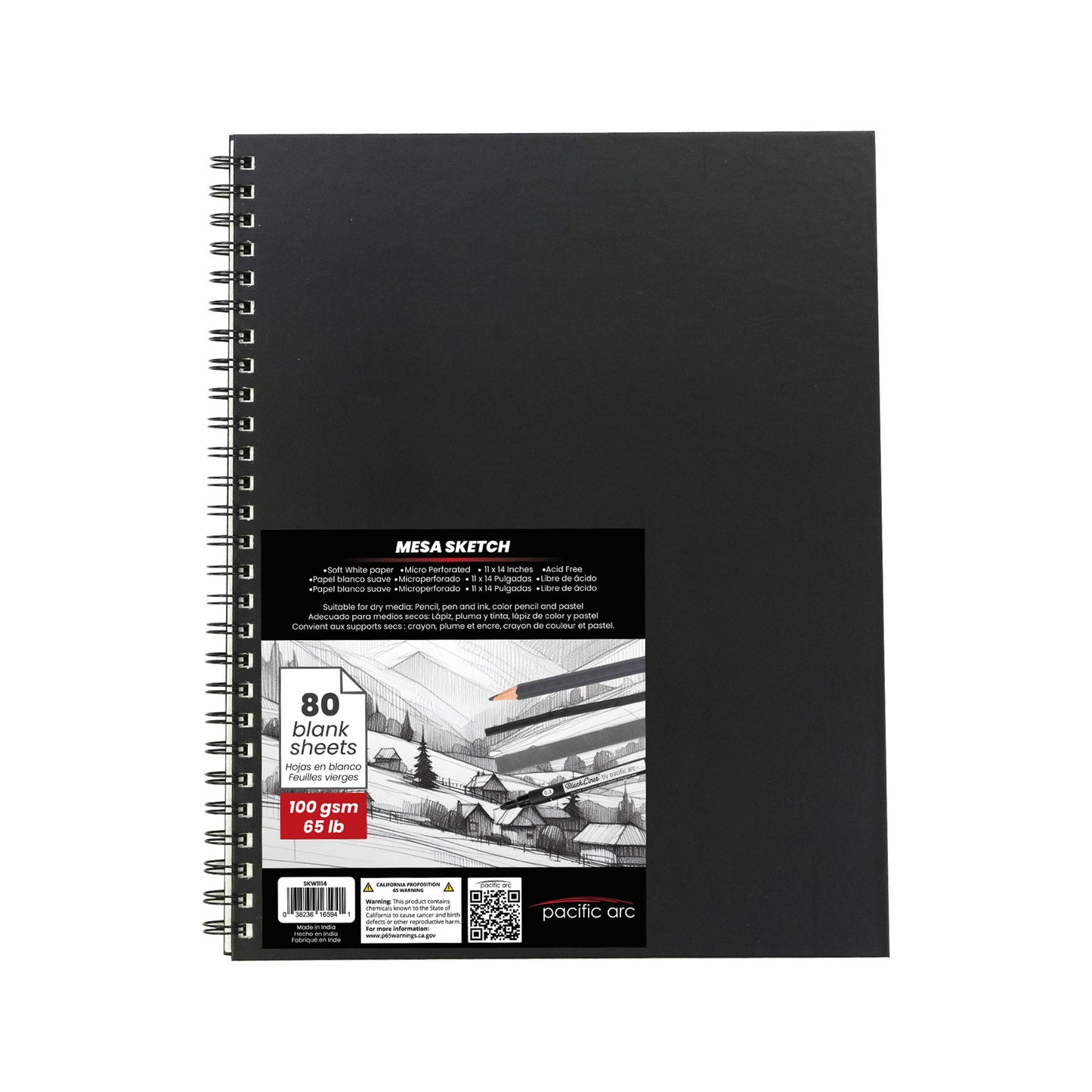Pacific Arc Mesa Sketchbook - black wire - bound, hard cover with micro - perforated pages 80 sheets 65lb paper - Pacific Arc - Little Red General Store