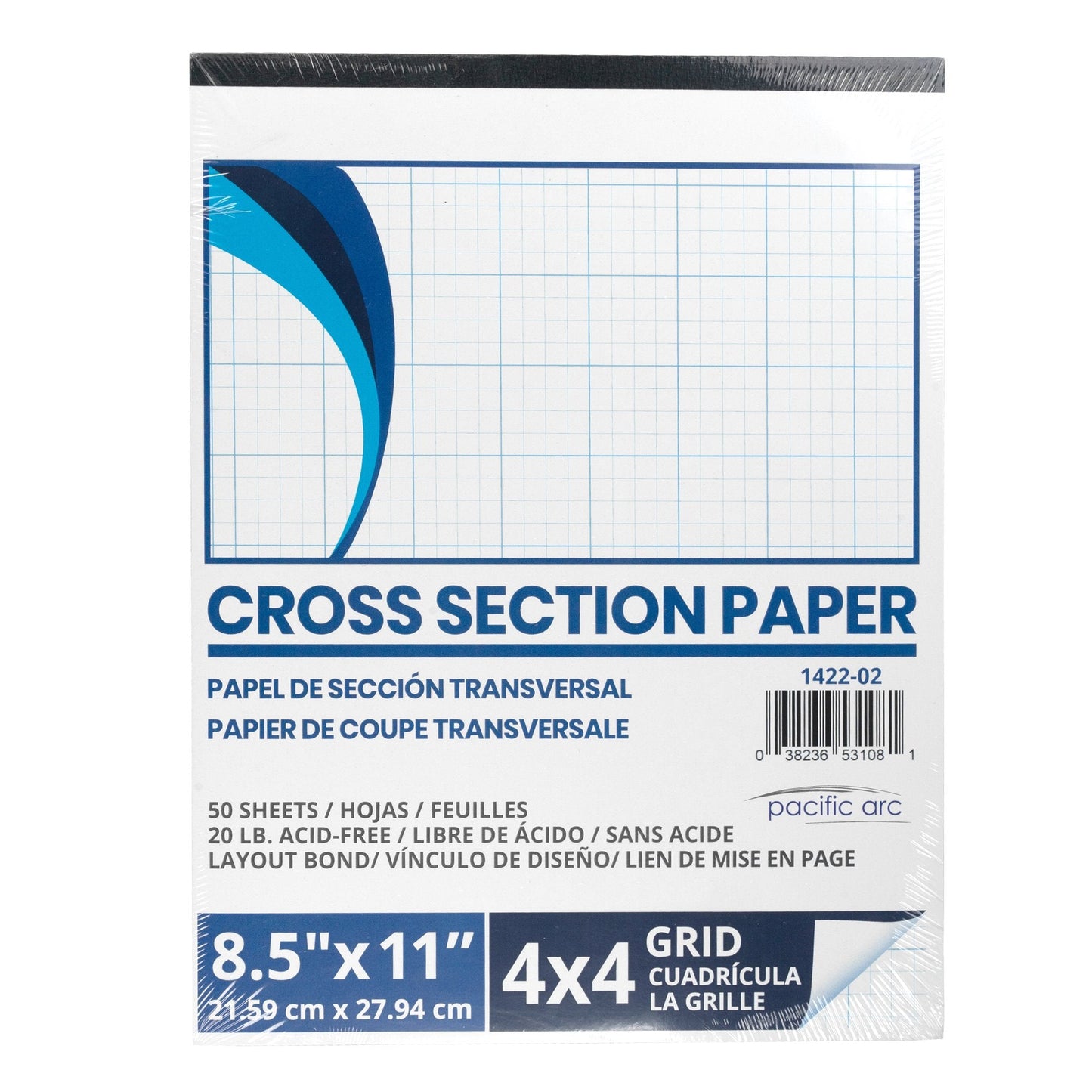 Pacific Arc - Cross Section Paper Pack, 500 Sheets, 8.5 Inch x 11 Inch, 4 x 4 Grid - Pacific Arc - Little Red General Store