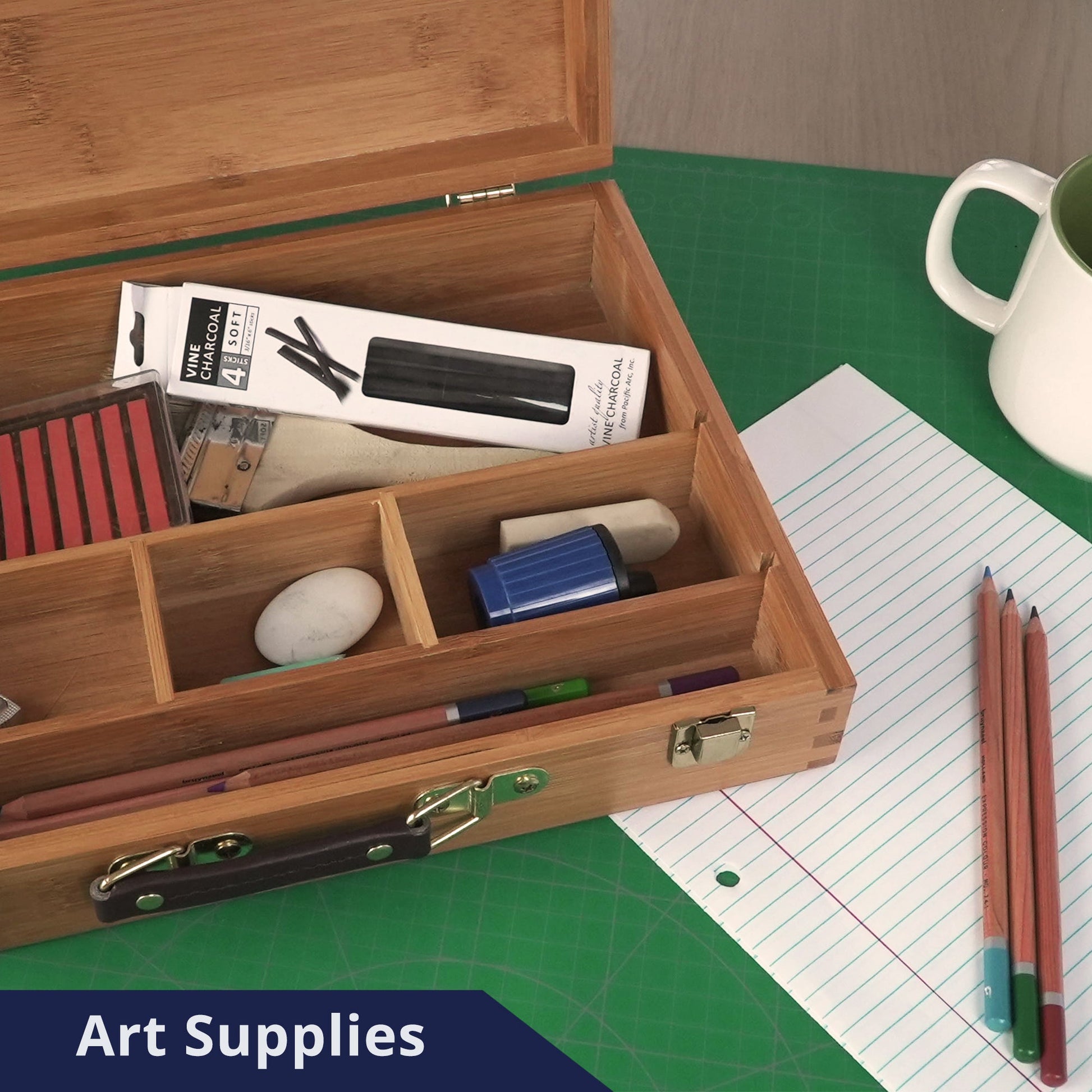 Pacific Arc, Zacate Artist Tool Box for Art Supplies, 14 Inch x 11 Inch x 4 Inch, 5 Fixed Compartments - Pacific Arc - Little Red General Store