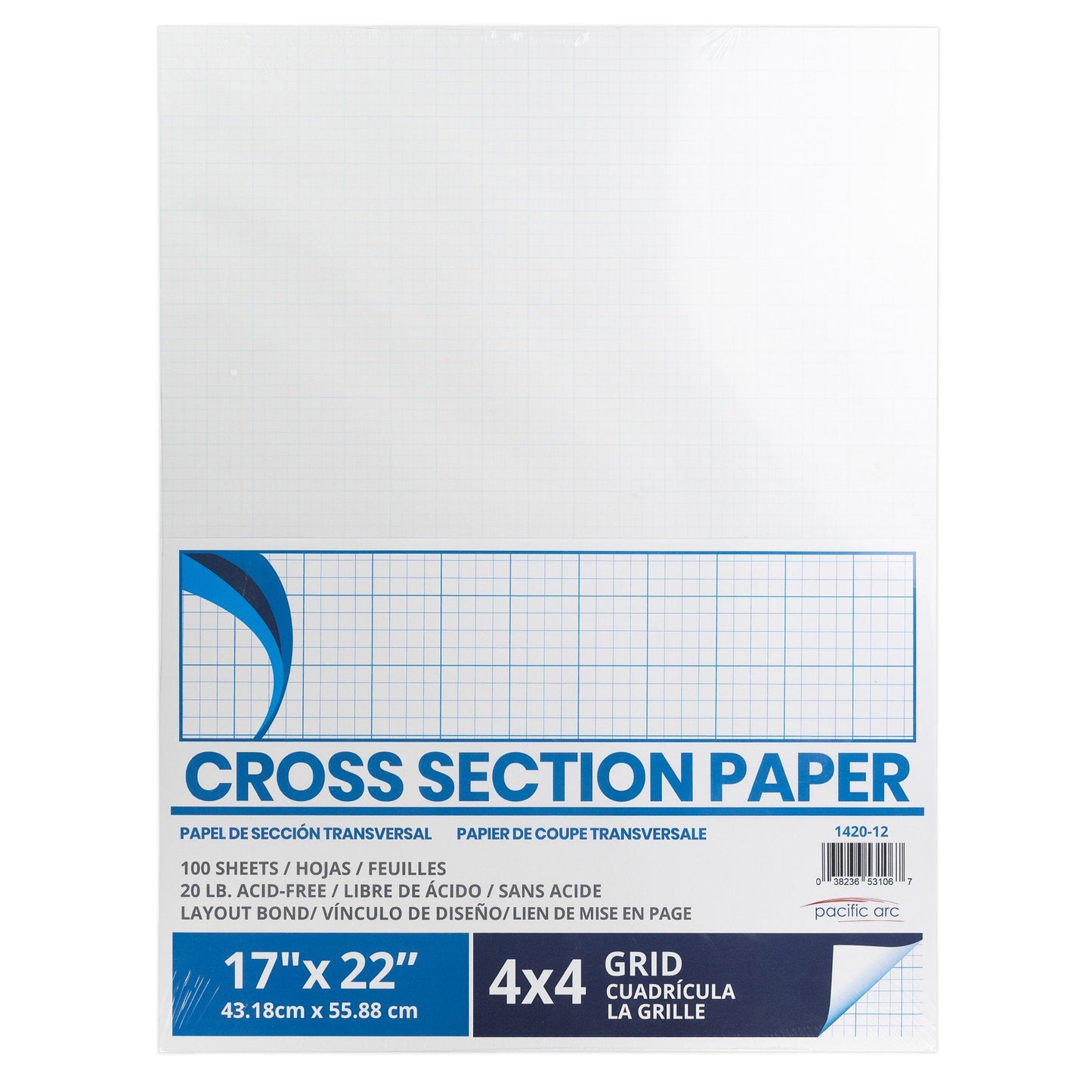 Pacific Arc - Cross Section Paper Pack, 500 Sheets, 8.5 Inch x 11 Inch, 4 x 4 Grid - Pacific Arc - Little Red General Store