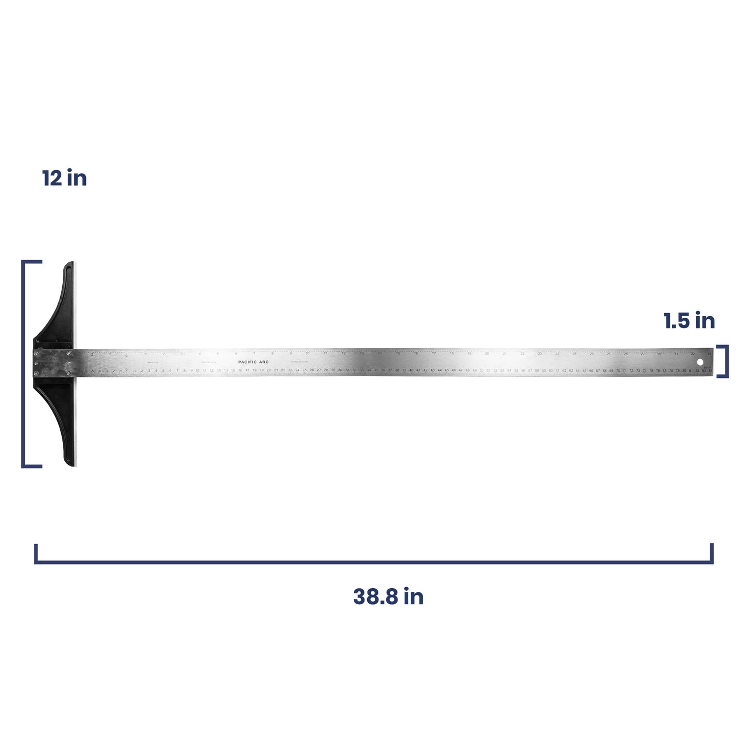 Pacific Arc 18 To 48 Inch T Square, Traditional Stainless Steel, Graduated Inch and Metric - Pacific Arc - Little Red General Store
