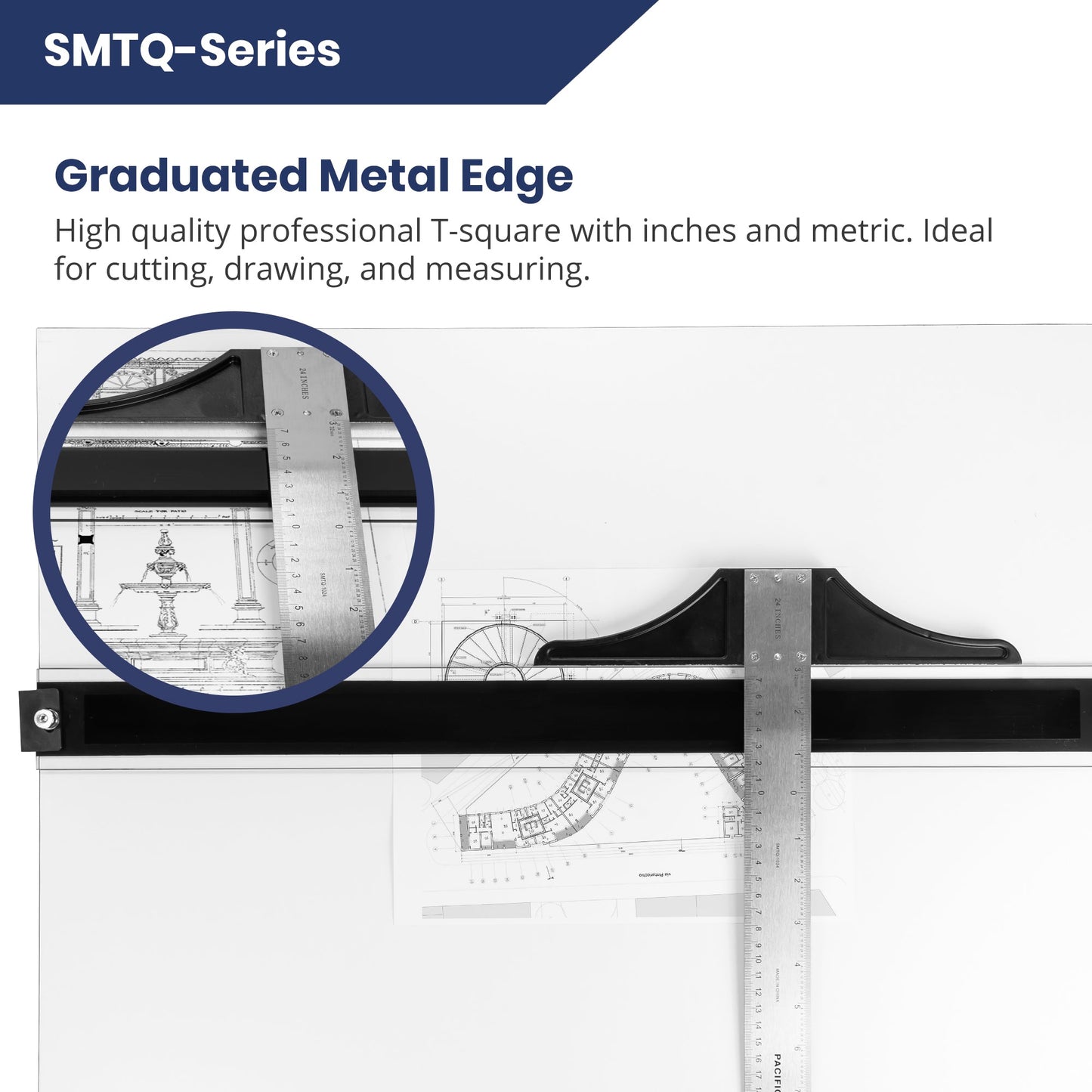 Pacific Arc 18 To 48 Inch T Square, Traditional Stainless Steel, Graduated Inch and Metric - Pacific Arc - Little Red General Store