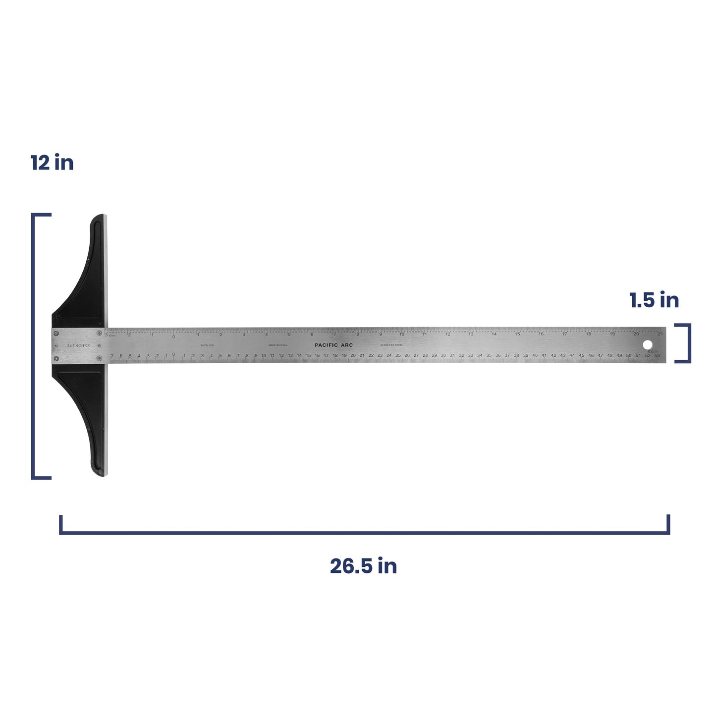 Pacific Arc 18 To 48 Inch T Square, Traditional Stainless Steel, Graduated Inch and Metric - Pacific Arc - Little Red General Store