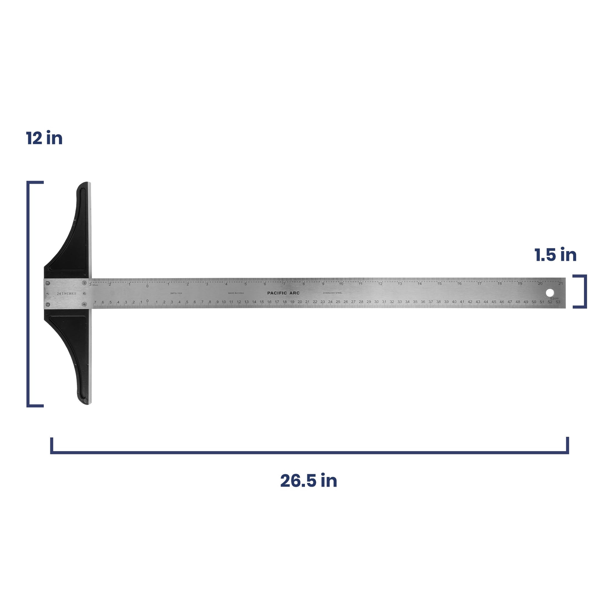 Pacific Arc 18 To 48 Inch T Square, Traditional Stainless Steel, Graduated Inch and Metric - Pacific Arc - Little Red General Store