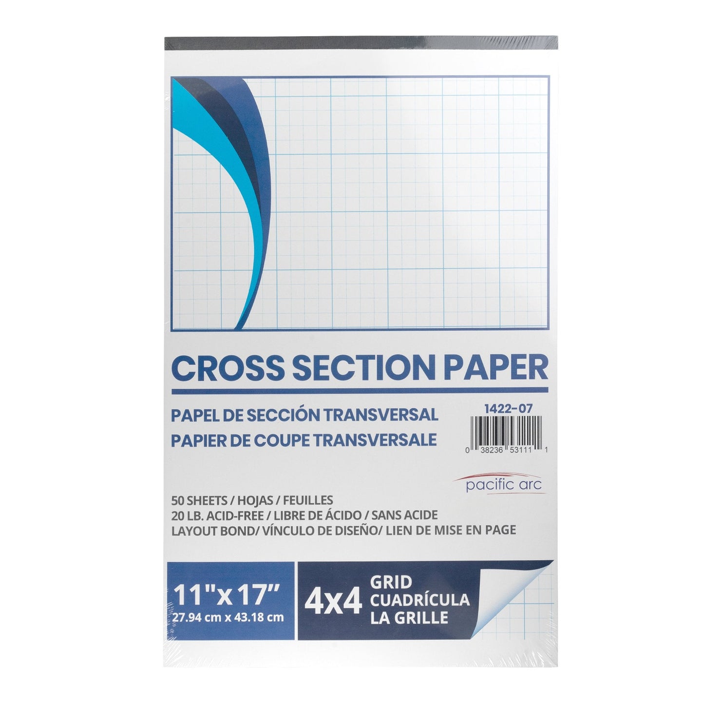 Pacific Arc - Cross Section Paper Pack, 500 Sheets, 8.5 Inch x 11 Inch, 4 x 4 Grid - Pacific Arc - Little Red General Store