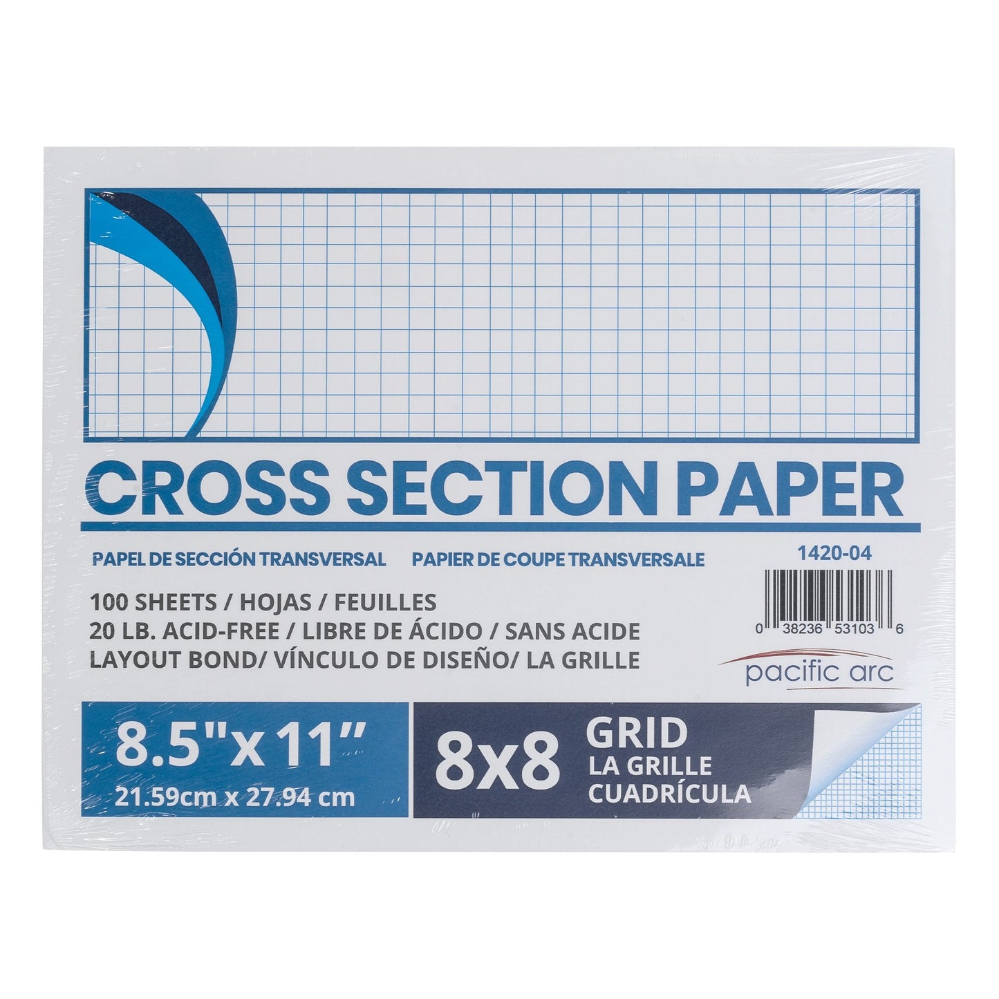Pacific Arc - Cross Section Paper Pack, 500 Sheets, 8.5 Inch x 11 Inch, 4 x 4 Grid - Pacific Arc - Little Red General Store
