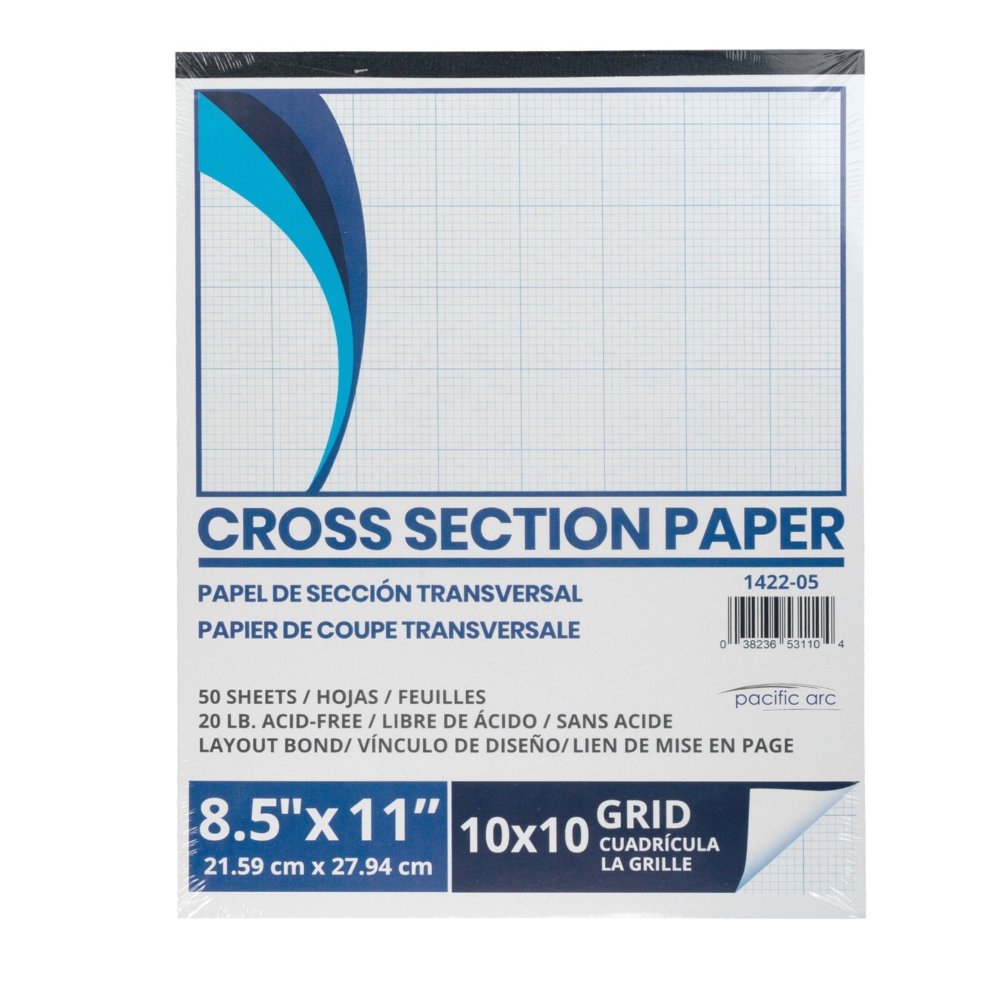 Pacific Arc - Cross Section Paper Pack, 500 Sheets, 8.5 Inch x 11 Inch, 4 x 4 Grid - Pacific Arc - Little Red General Store