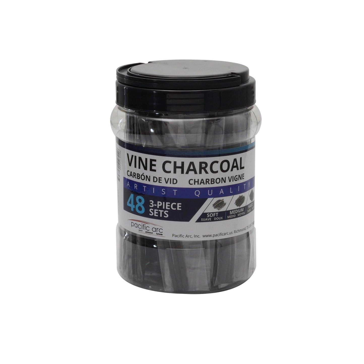 Pacific Arc Artist Vine Charcoal Display, P.O.P Display, Black 48 sets of 3 Pieces, Artist Vine Charcoal Sticks, Hard and Smooth Drawing Charcoal - Pacific Arc - Little Red General Store