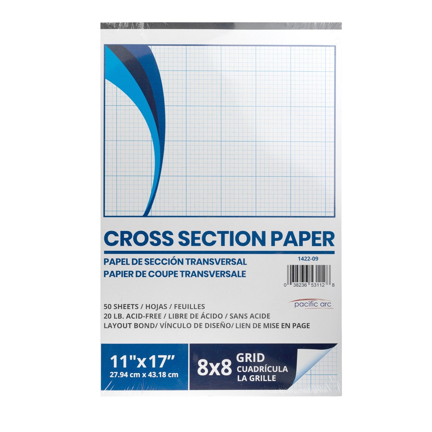 Pacific Arc - Cross Section Paper Pack, 500 Sheets, 8.5 Inch x 11 Inch, 4 x 4 Grid - Pacific Arc - Little Red General Store