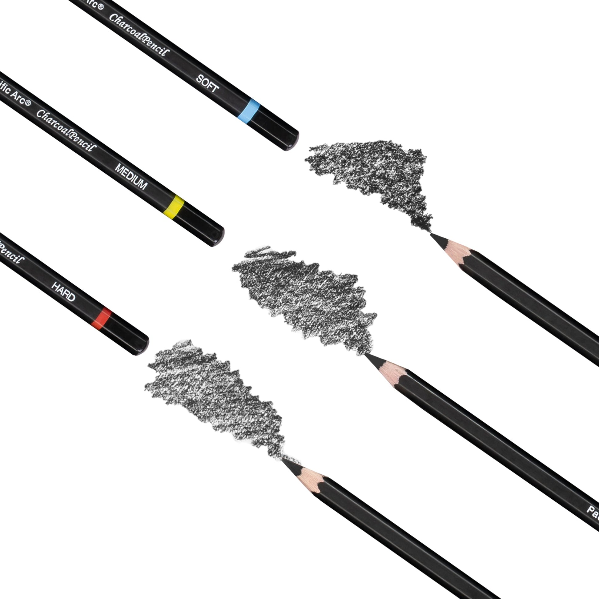 Premium Charcoal Drawing Pencils for Artists - 6 Pieces Soft Medium and Hard - Charcoal Pencils for Drawing, Sketching and Shading - Great Non Toxic Art Supplies Set for Adults and Kids - Pacific Arc - Little Red General Store
