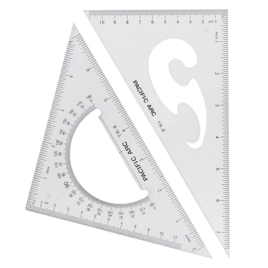 Pacific Arc - Scholastic Triangle Set 30/60 & 45/90 - 8", 10", or 12" Size - Student, Professional or DIY use, 45/90 degree and 30/60 degree triangle set for Geometry, Drawing, and Drafting - Pacific Arc - Little Red General Store
