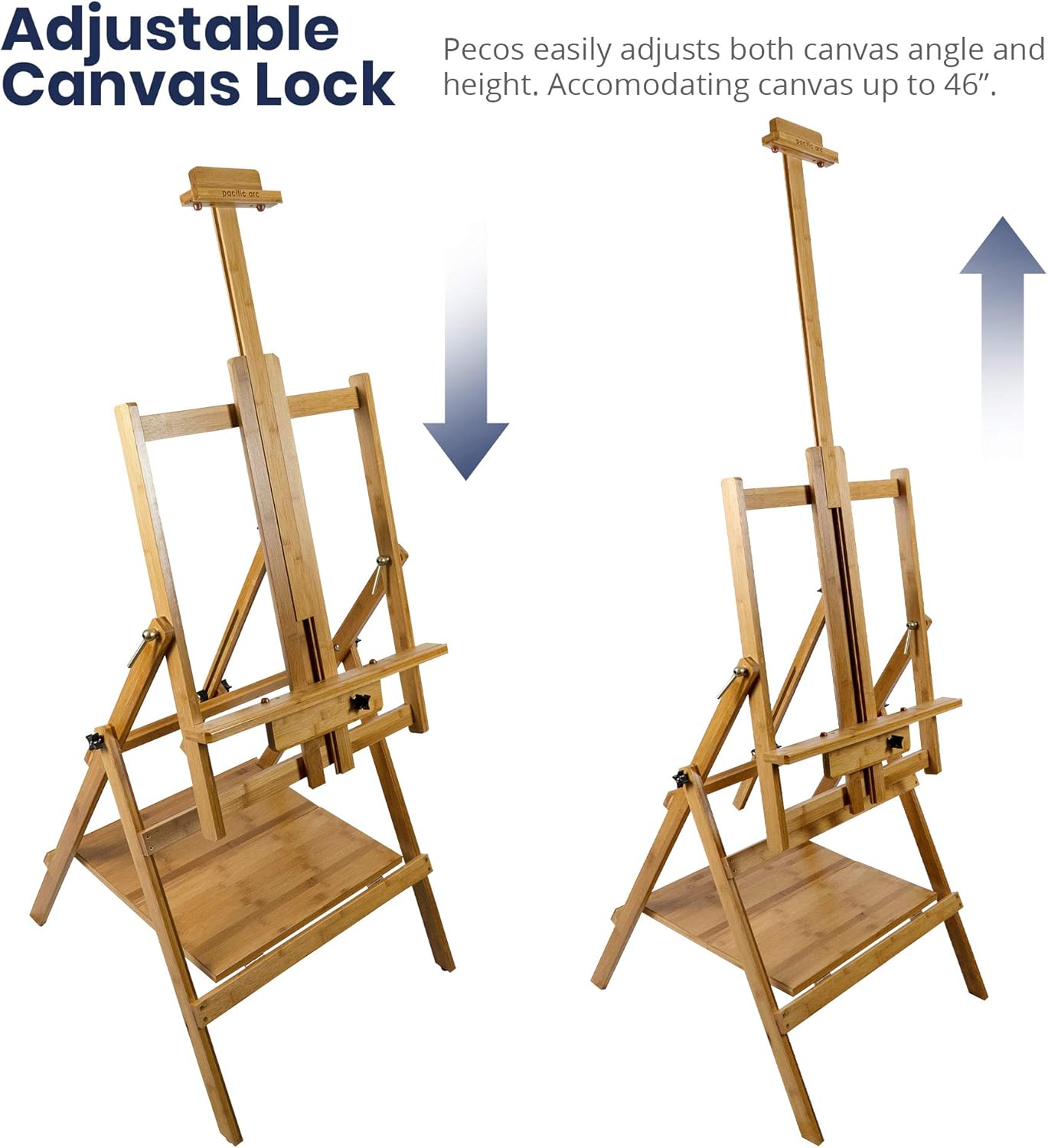 Pacific Arc, Bamboo Professional Lobo Easel H - Frame with bottom shelf , 46 Inch Canvas size for Painting, Drawing, Watercolors,Sketching, Pictures, Signs, Posterboards - Pacific Arc - Little Red General Store