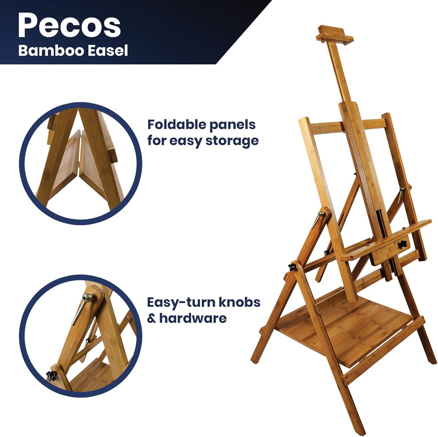 Pacific Arc, Bamboo Professional Lobo Easel H - Frame with bottom shelf , 46 Inch Canvas size for Painting, Drawing, Watercolors,Sketching, Pictures, Signs, Posterboards - Pacific Arc - Little Red General Store