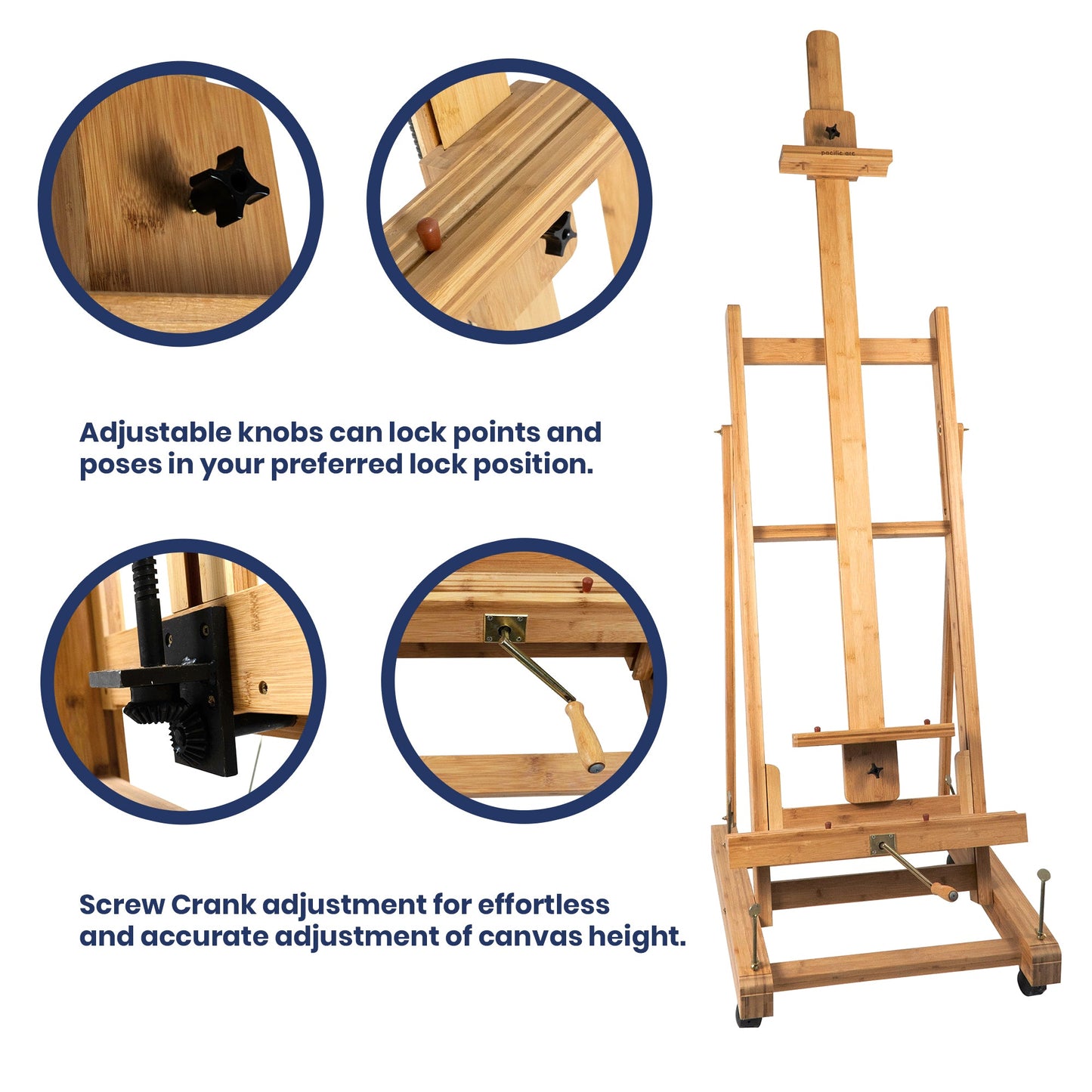 Pacific Arc - Professional Bamboo Studio Easel with Casters and Center Tray, 89 Inch Canvases for Watercolors, Painting, Sketching, Drawing, and Display - Pacific Arc - Little Red General Store